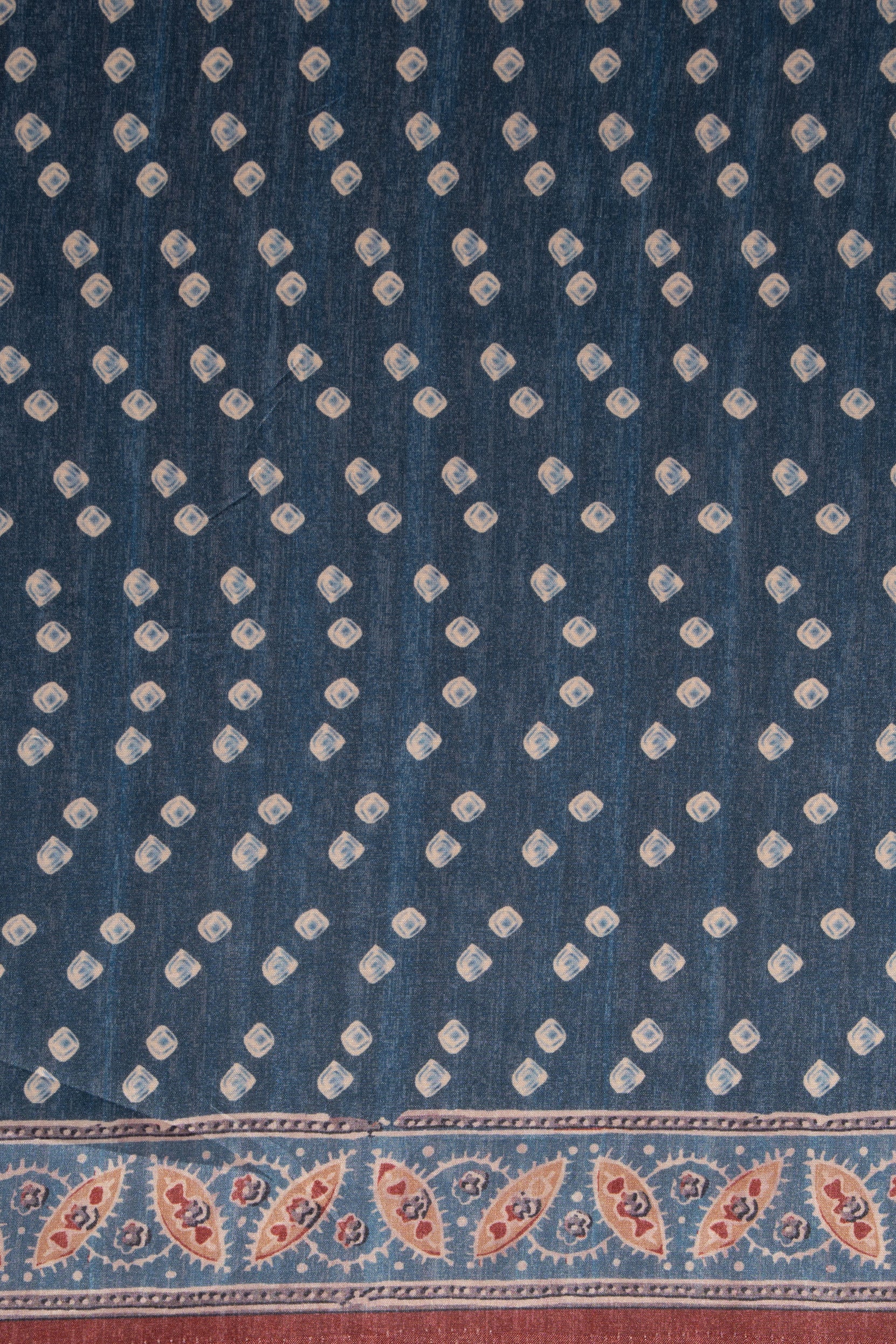 Rust Crepe Saree with Ajrak Print