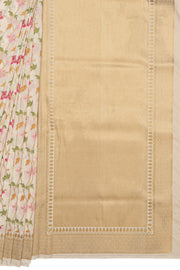 Cream Katan Silk Banarasi Saree with Jaal pattern