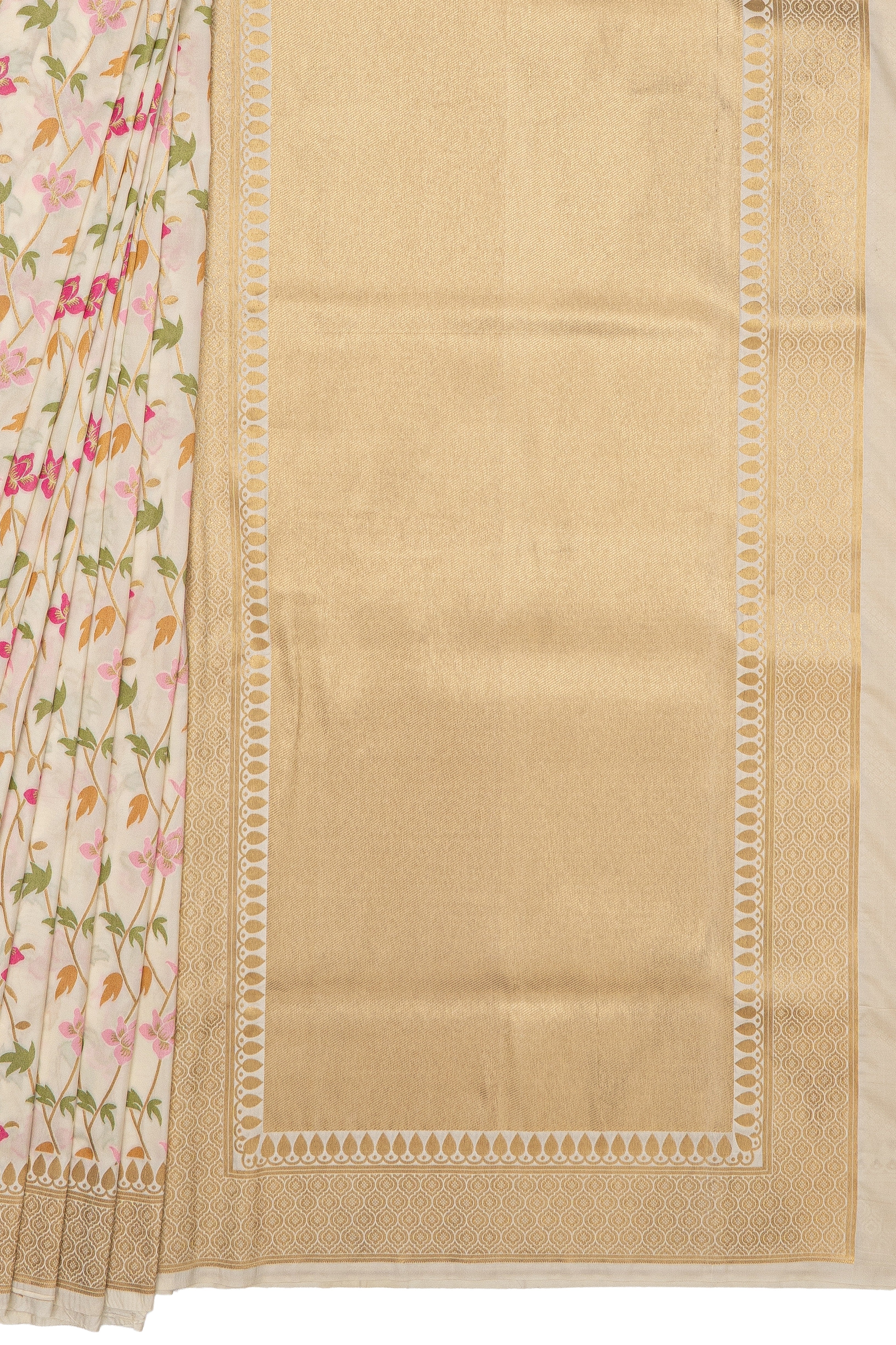 Cream Katan Silk Banarasi Saree with Jaal pattern