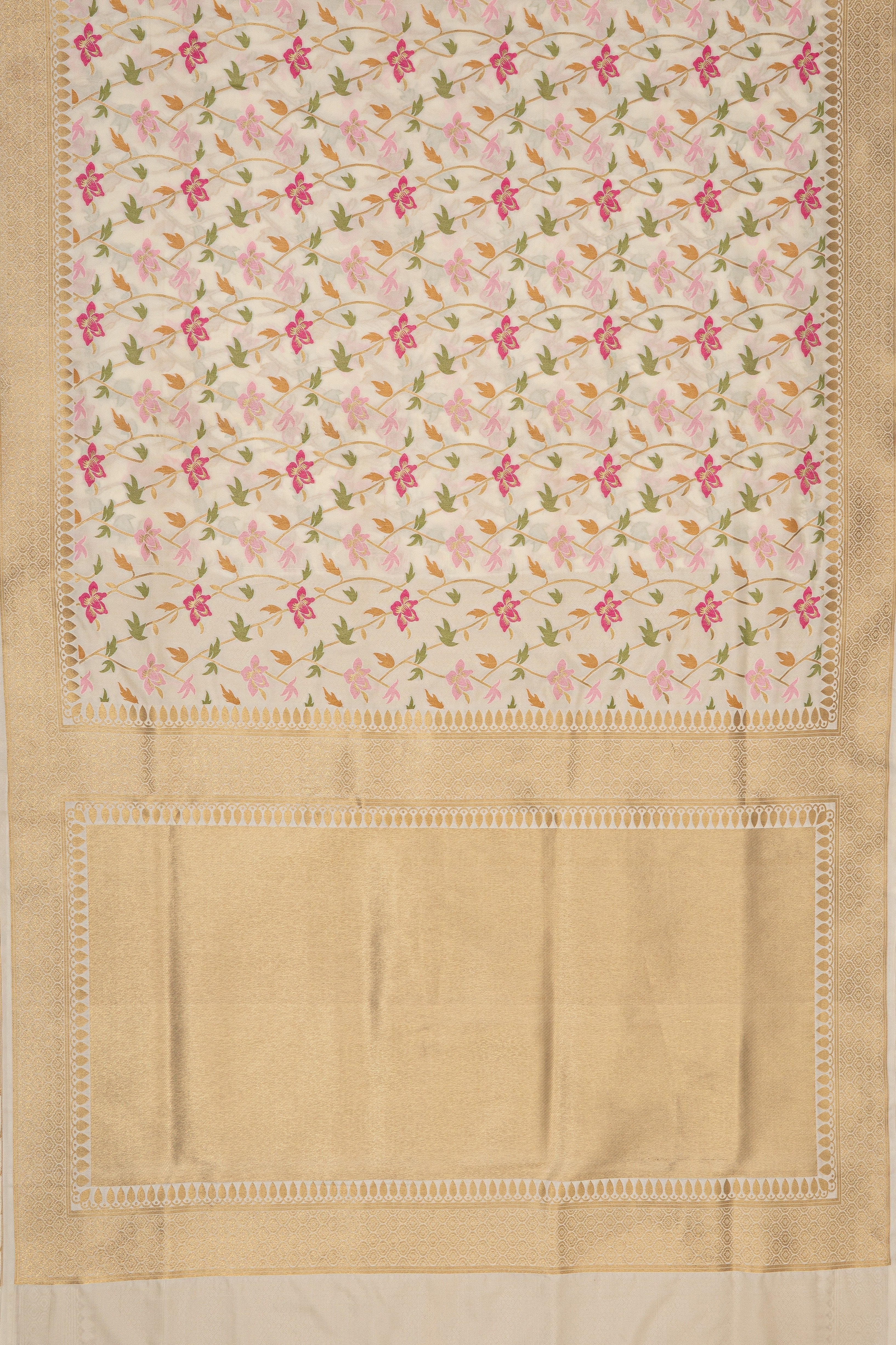 Cream Katan Silk Banarasi Saree with Jaal pattern