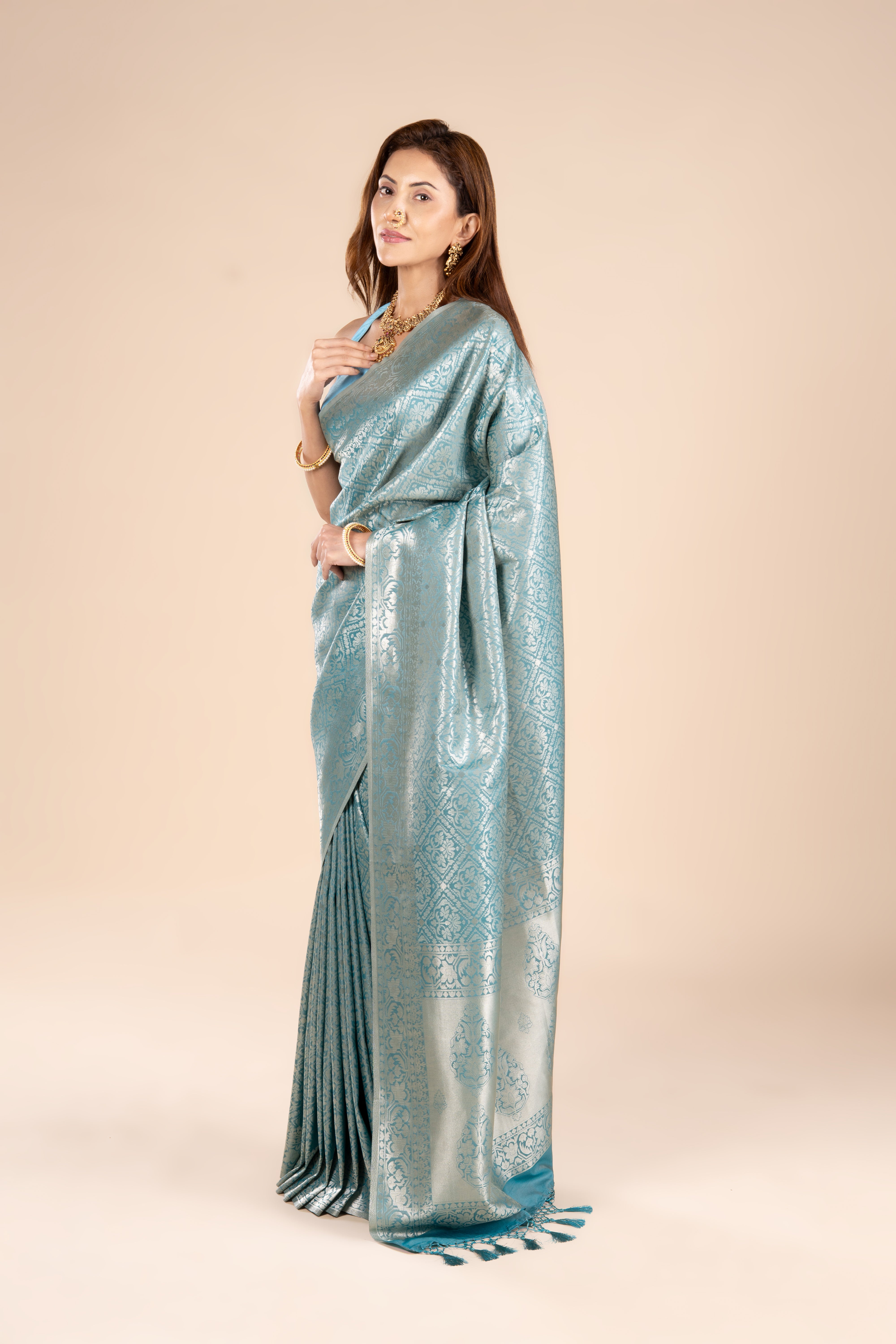 Sea Green Soft Silk Brocade Saree