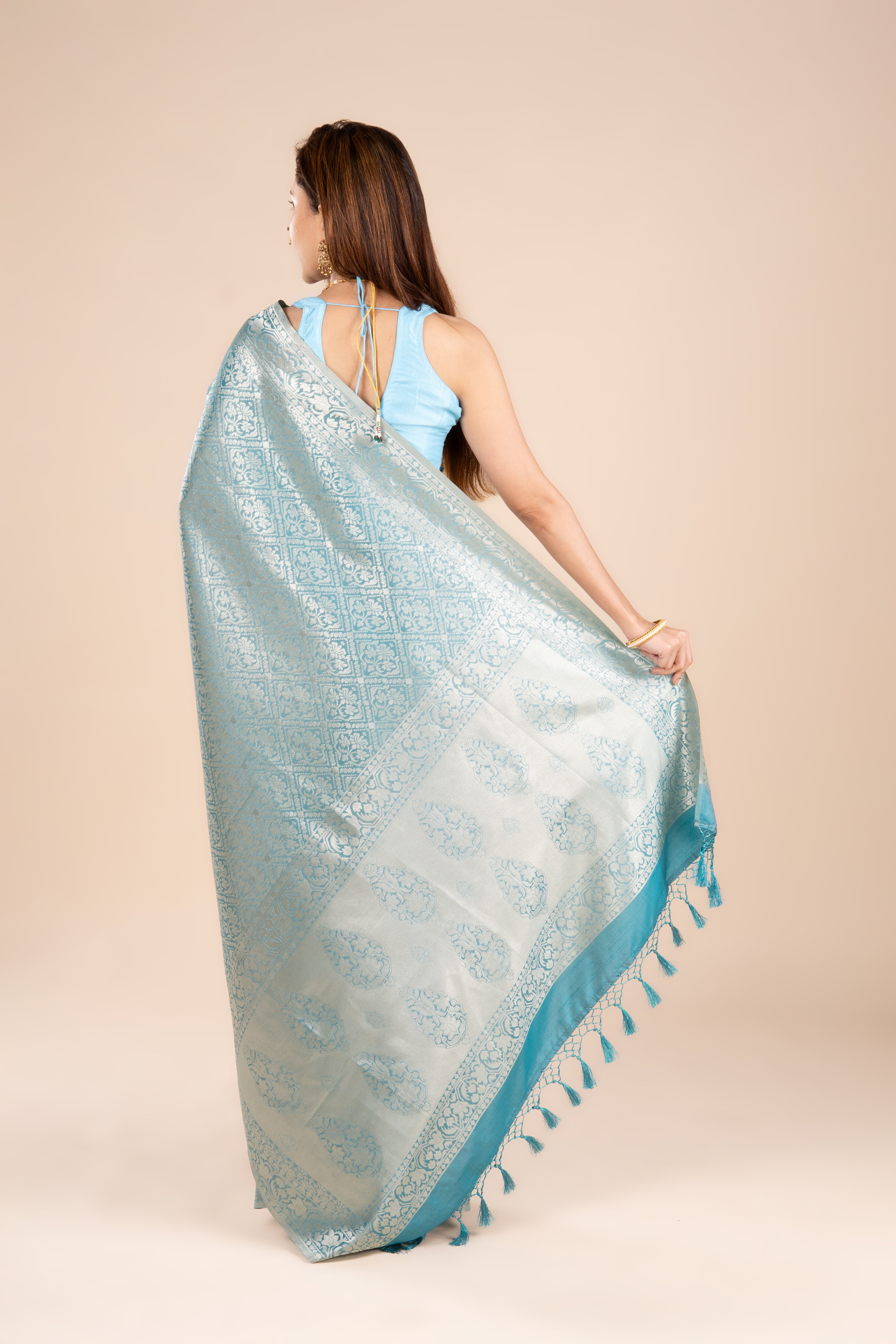 Sea Green Soft Silk Brocade Saree
