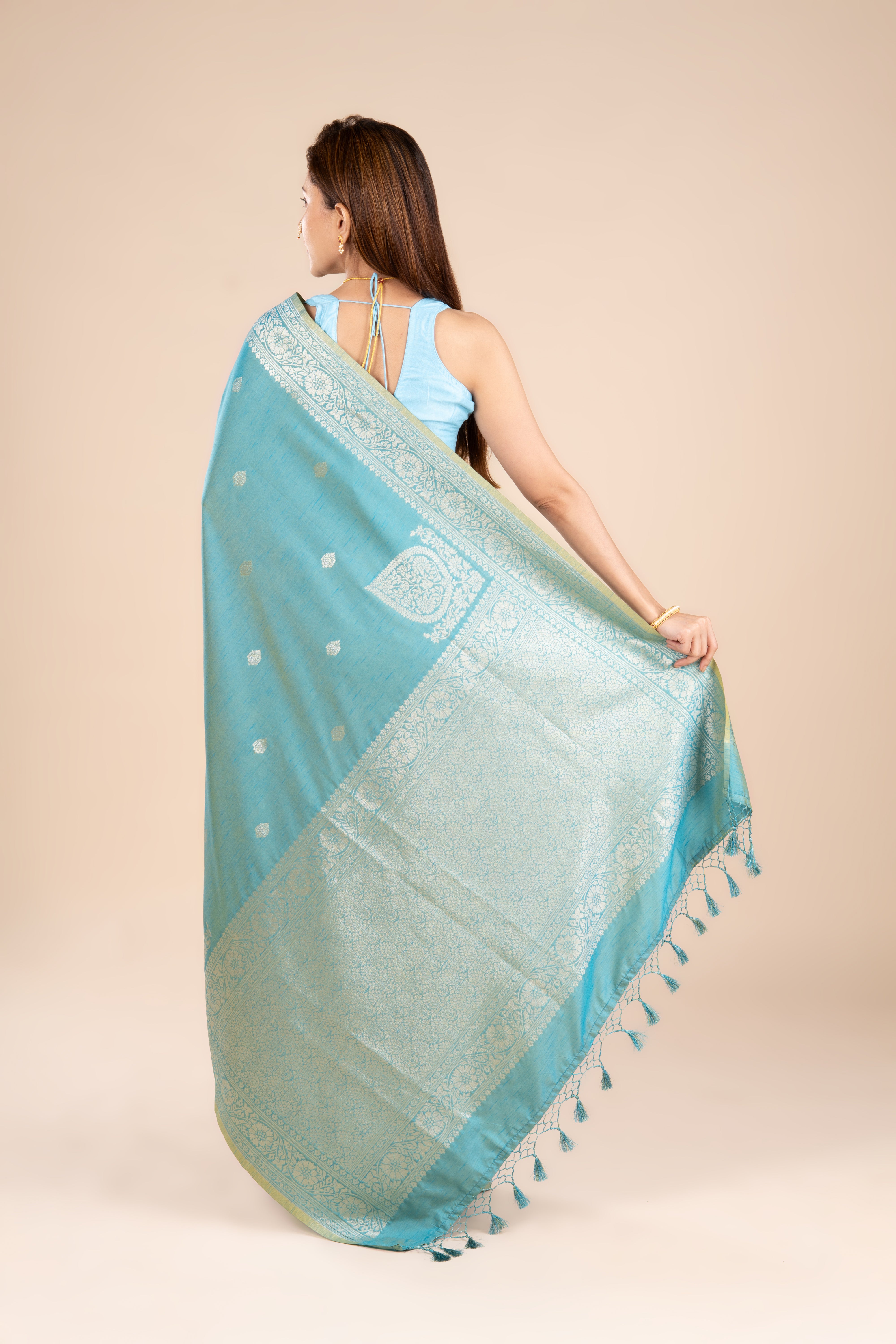 Blue Tussar Silk Banarasi Saree
