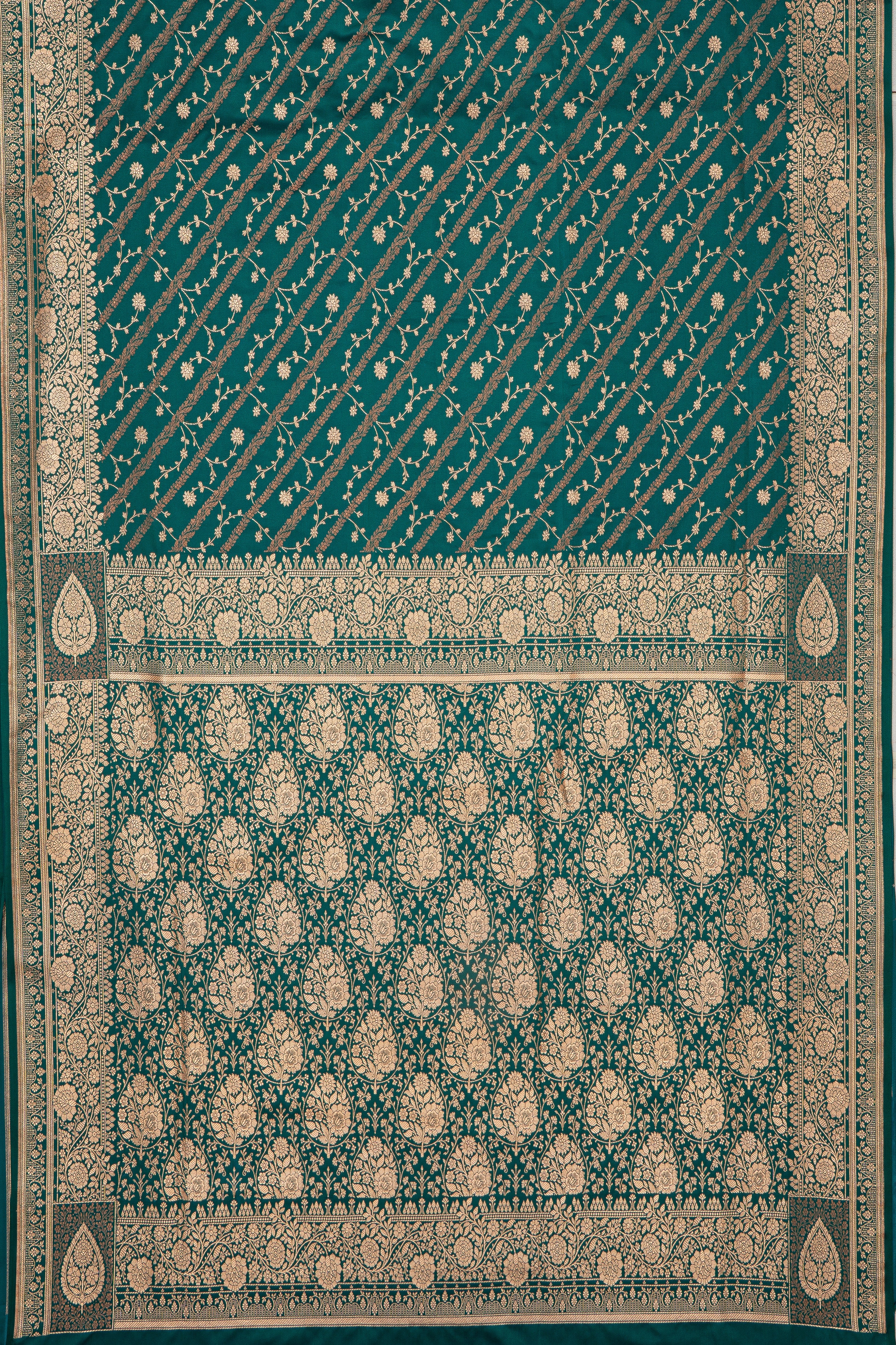 Peacock Green Katan Silk Banarasi Saree with Jaal pattern