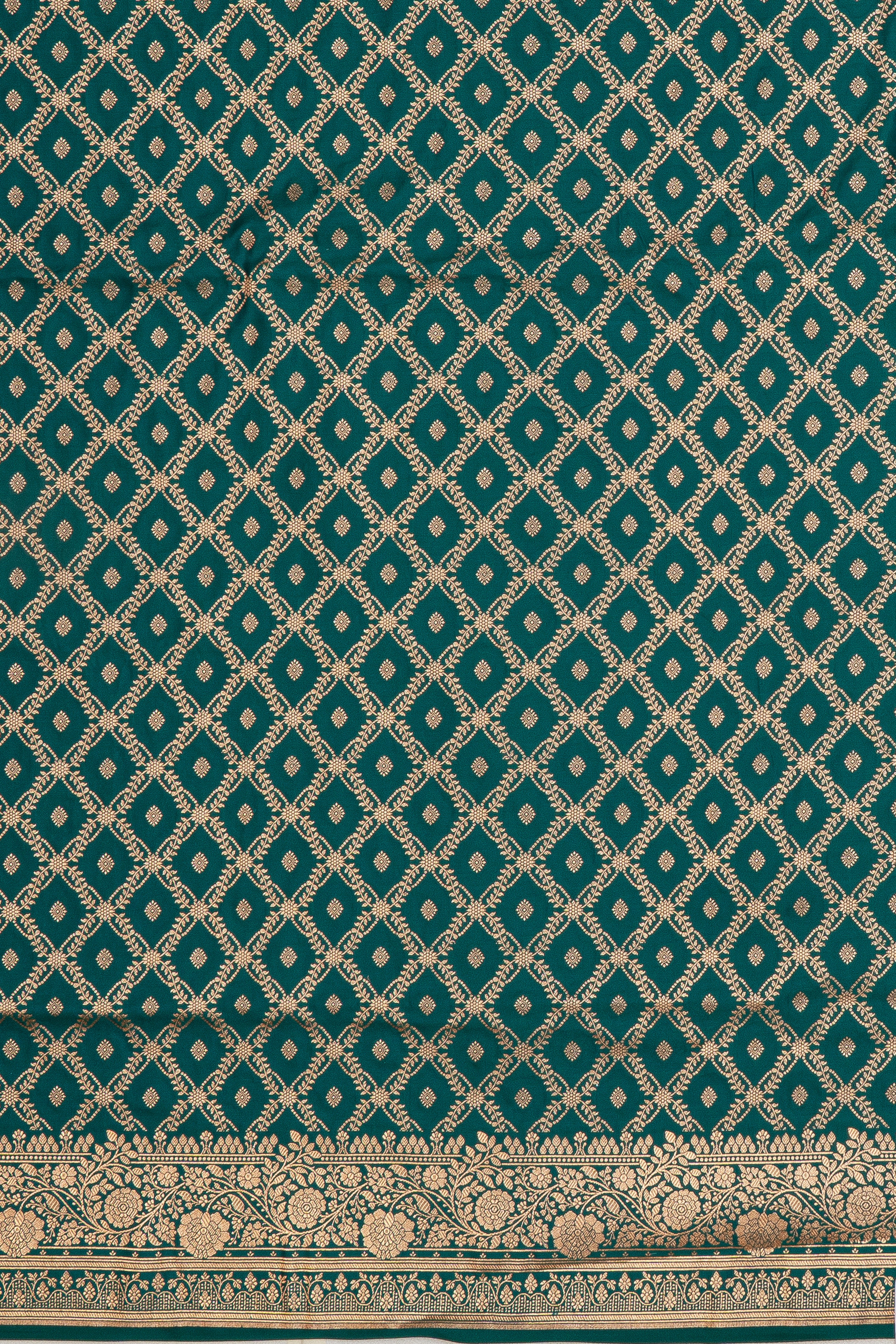 Peacock Green Katan Silk Banarasi Saree with Jaal pattern