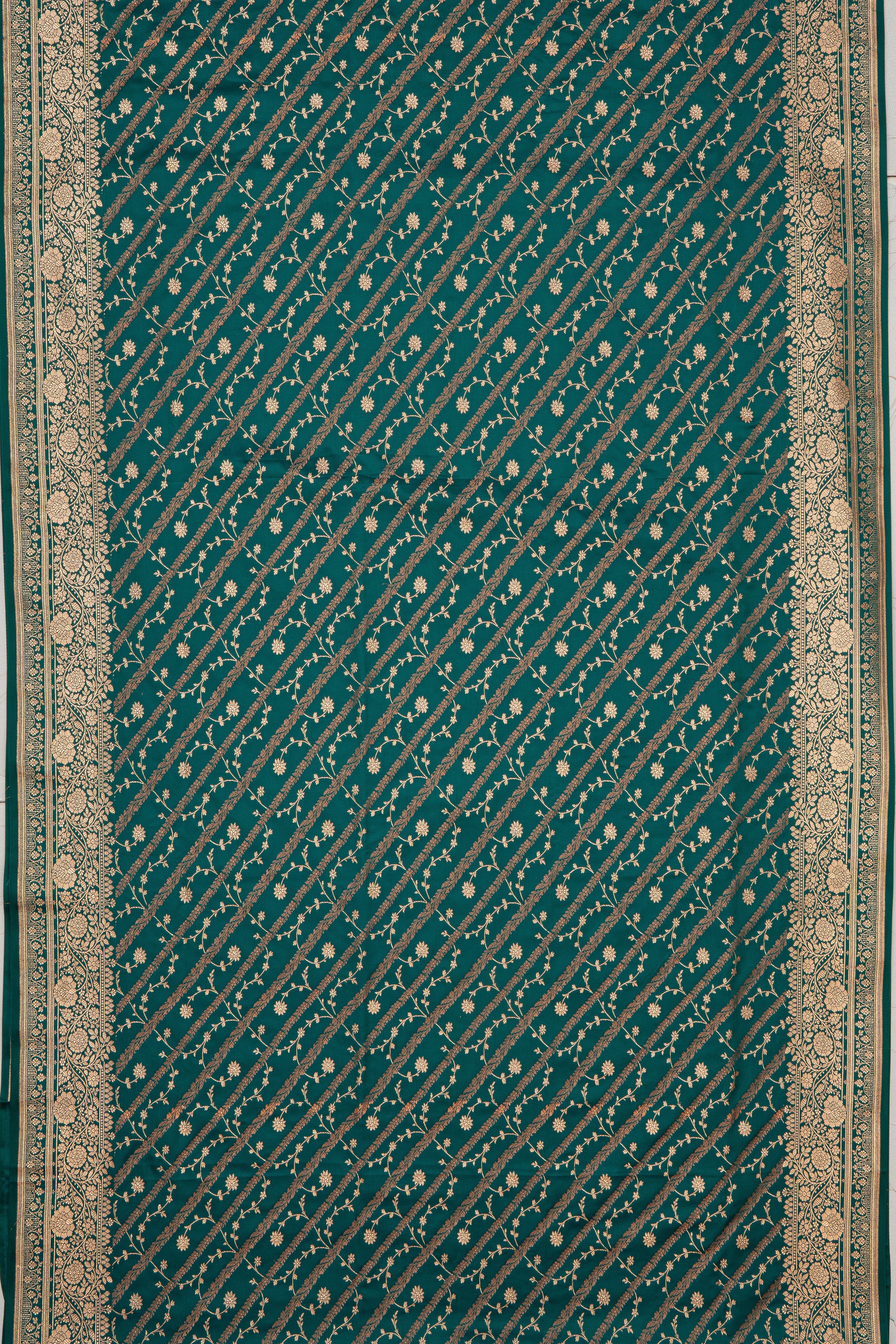 Peacock Green Katan Silk Banarasi Saree with Jaal pattern