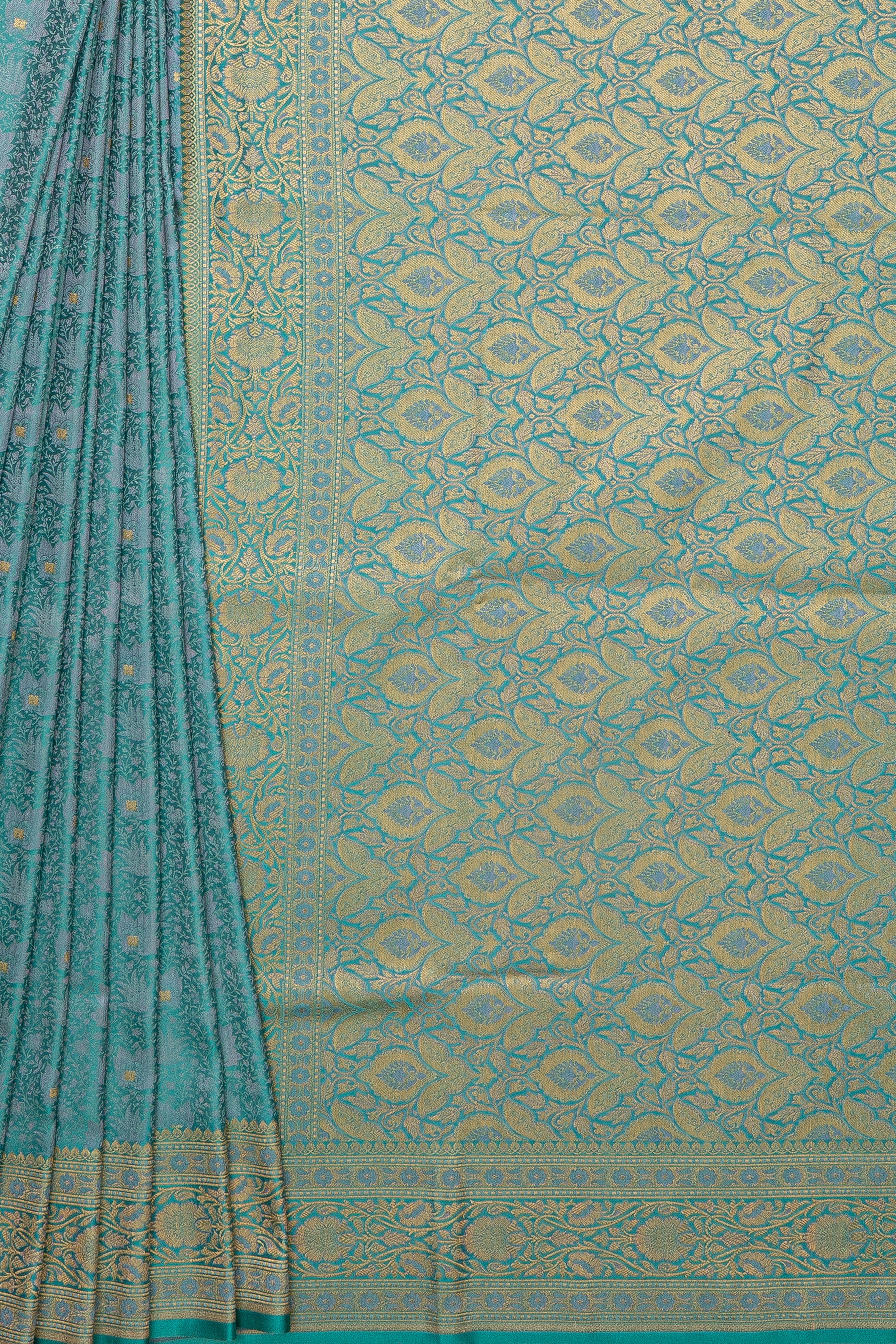 Sea Green Katan Silk Banarasi Saree with Jamawar motifs