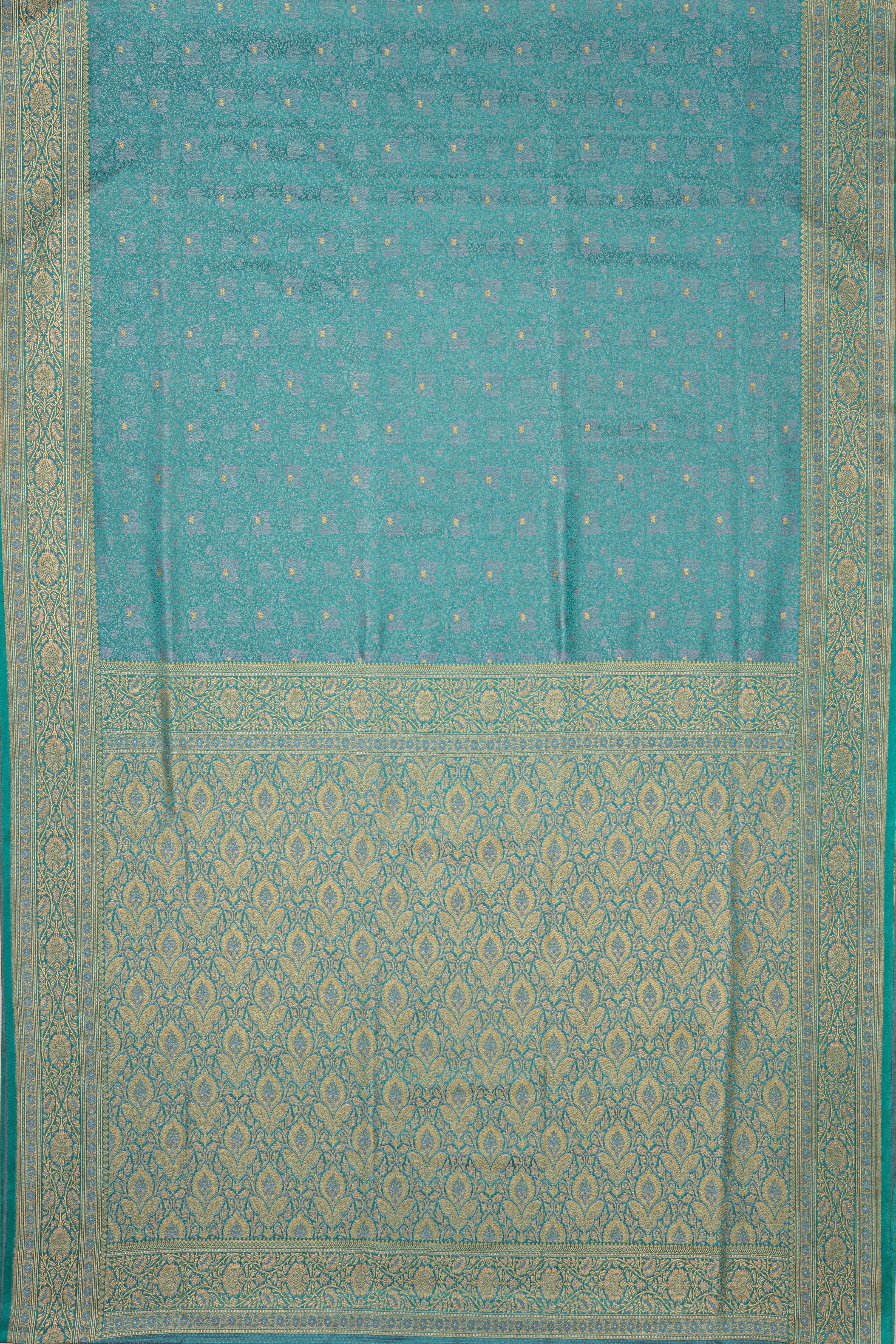 Sea Green Katan Silk Banarasi Saree with Jamawar motifs