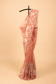 Rose Gold Organza Saree with Floral patchwork