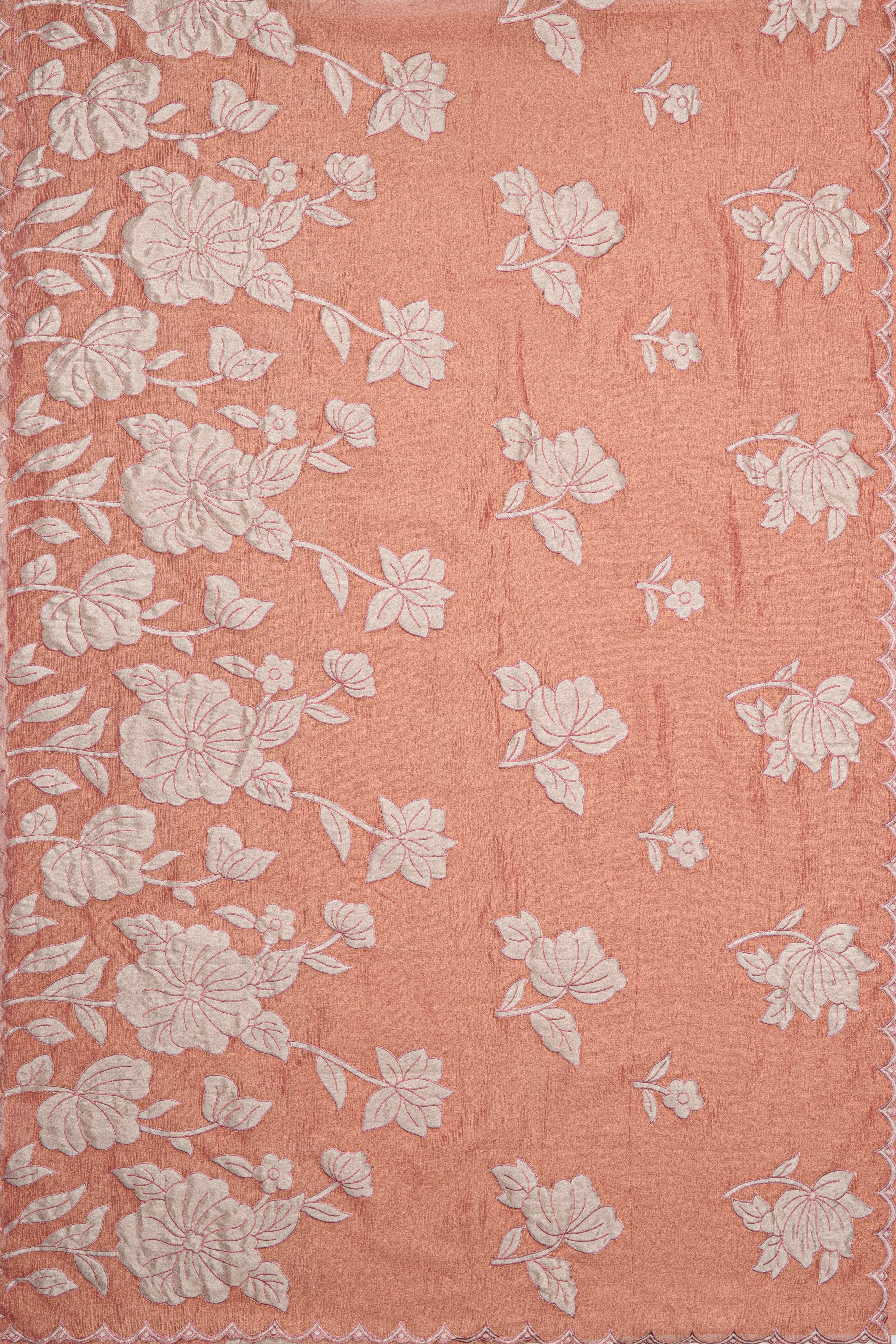 Rose Gold Organza Saree with Floral patchwork