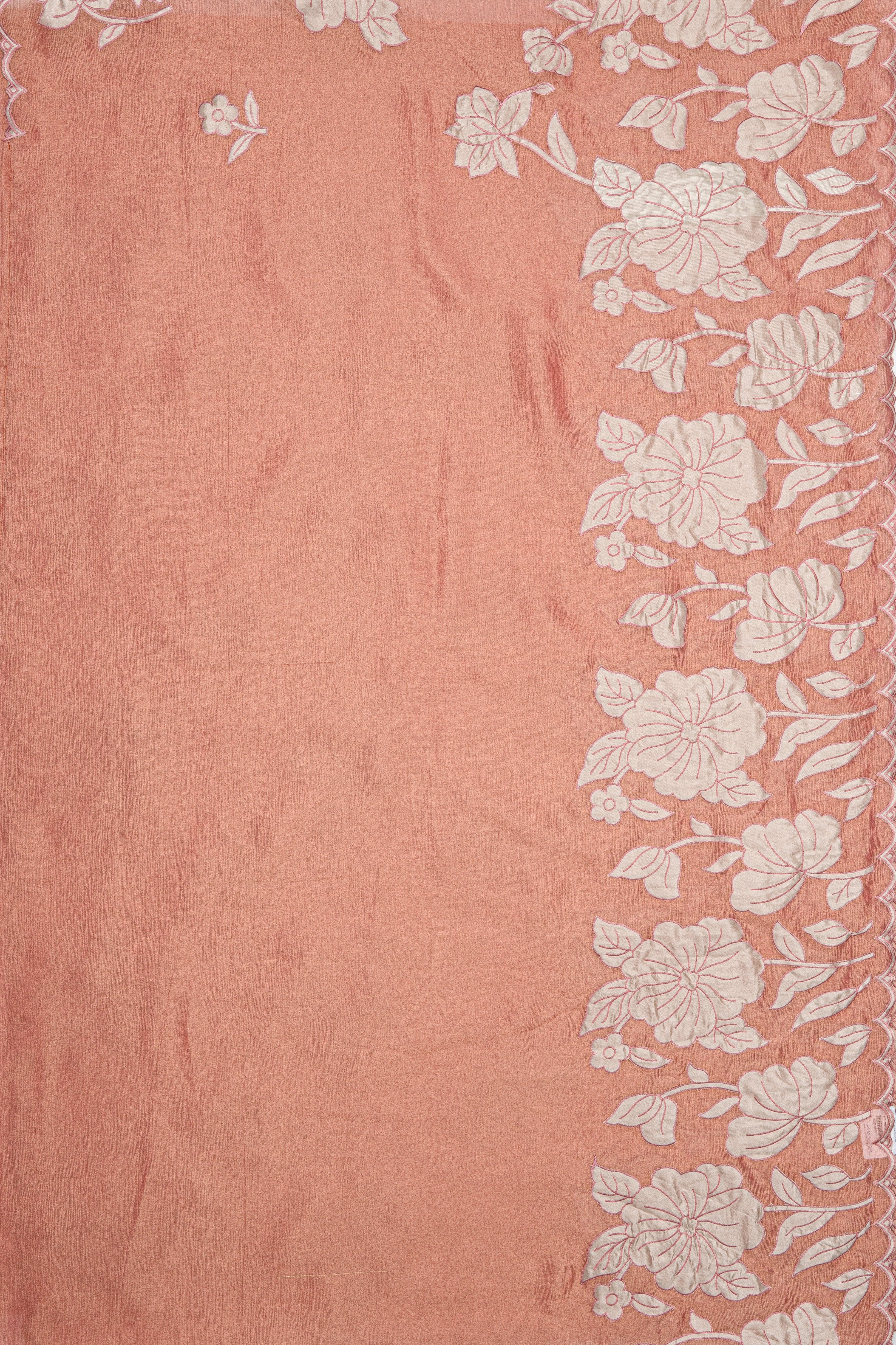 Rose Gold Organza Saree with Floral patchwork