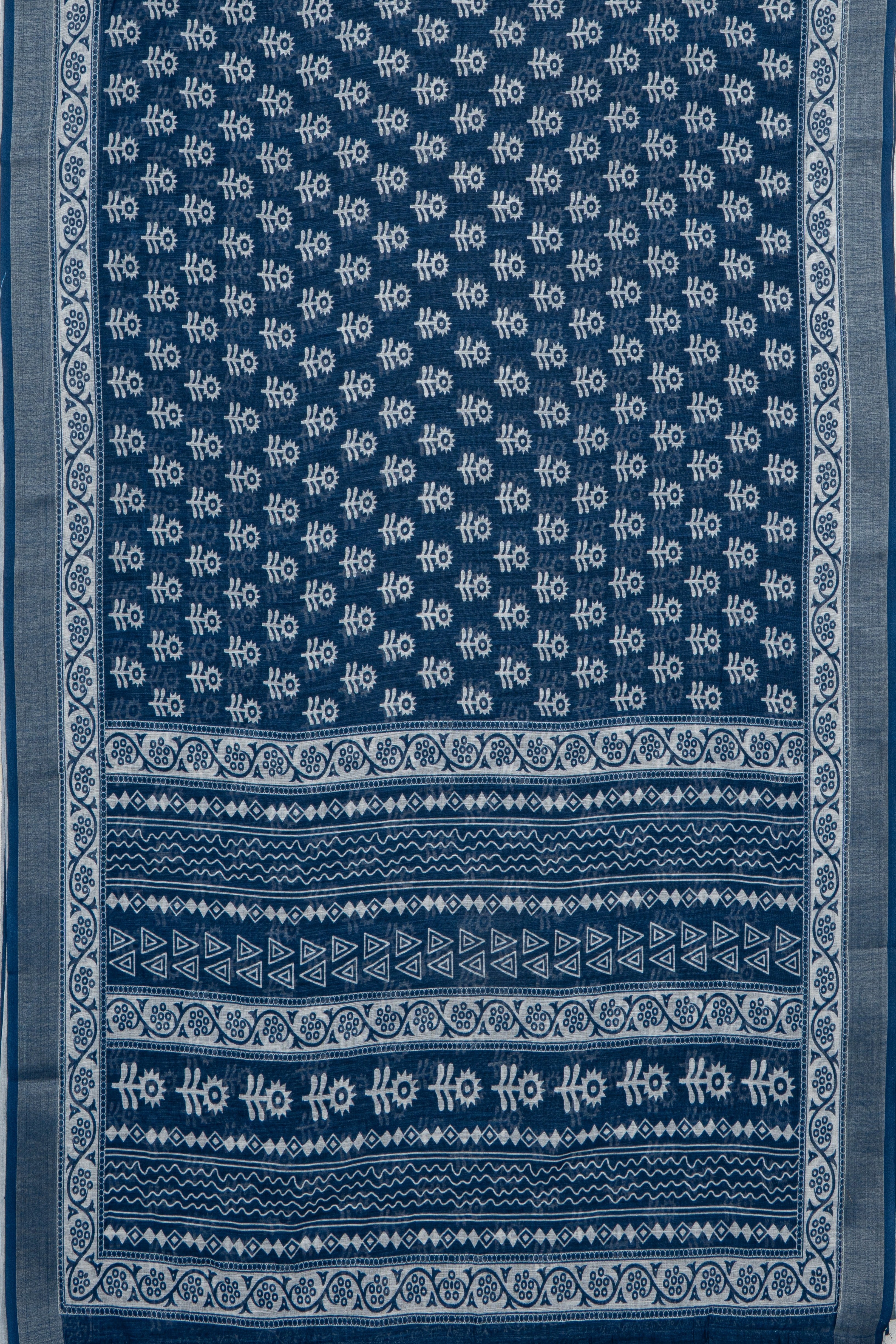 Blue Cotton Saree with Floral Print
