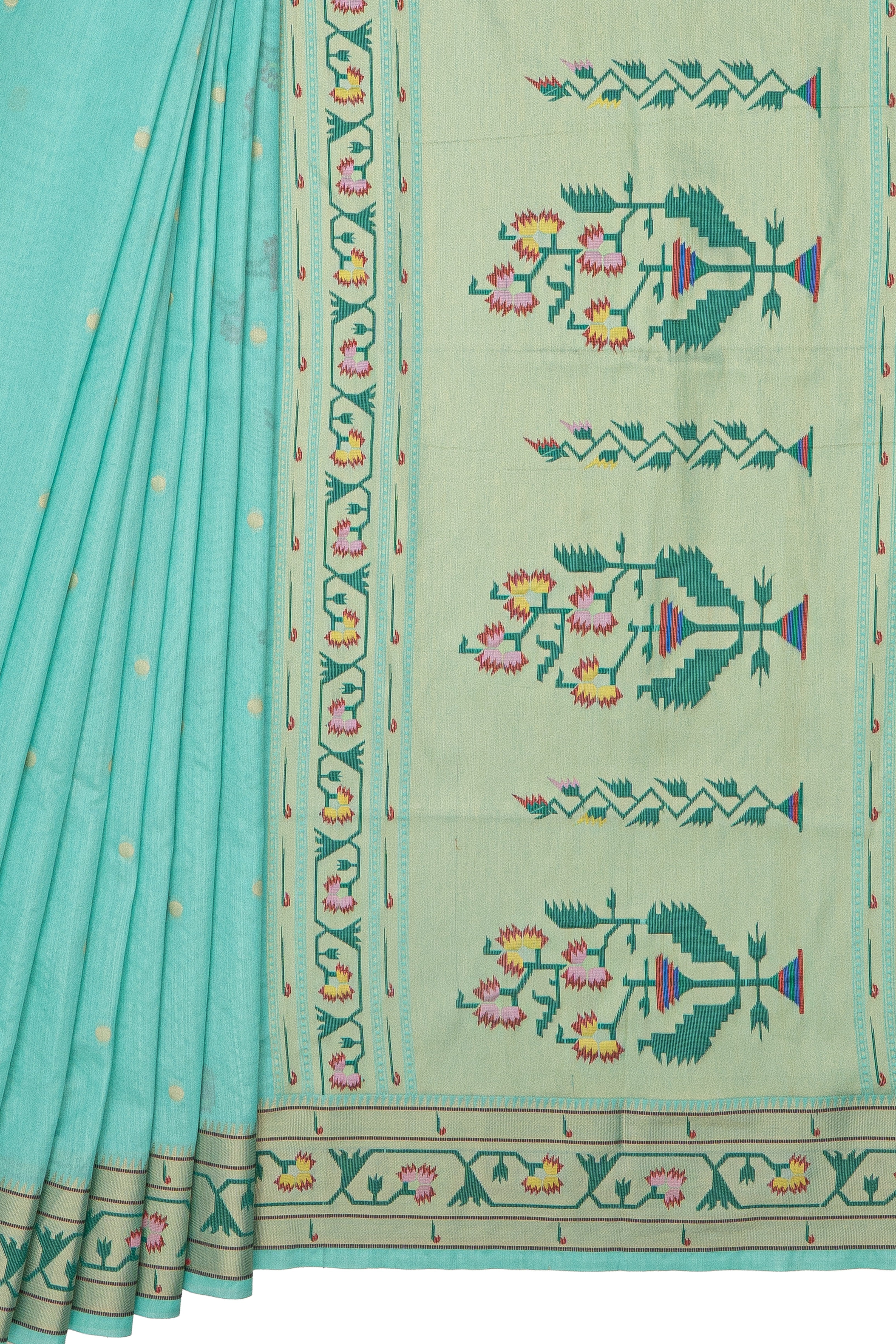 Sea Green Tussar Silk Paithani Saree with Asawali Border
