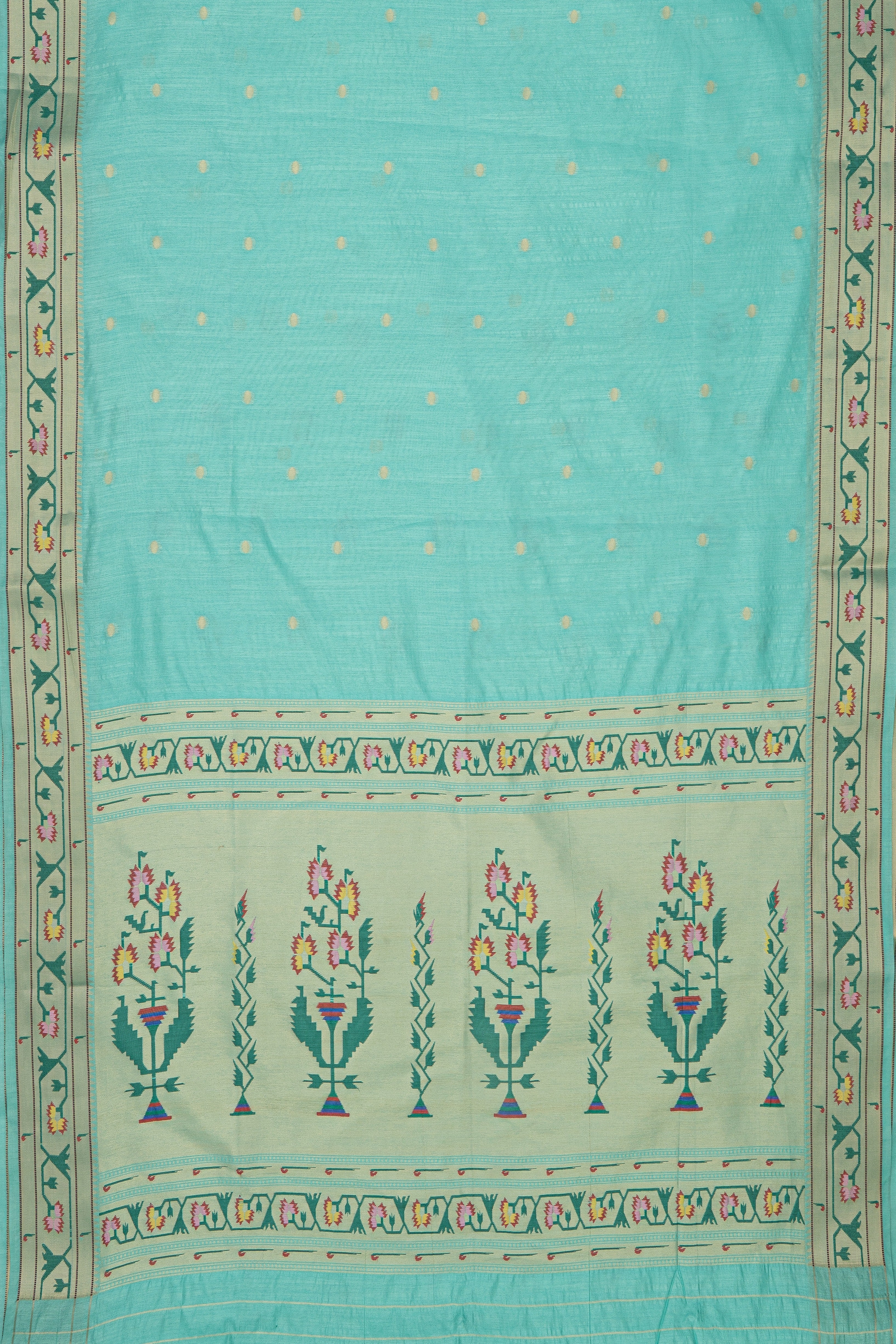 Sea Green Tussar Silk Paithani Saree with Asawali Border