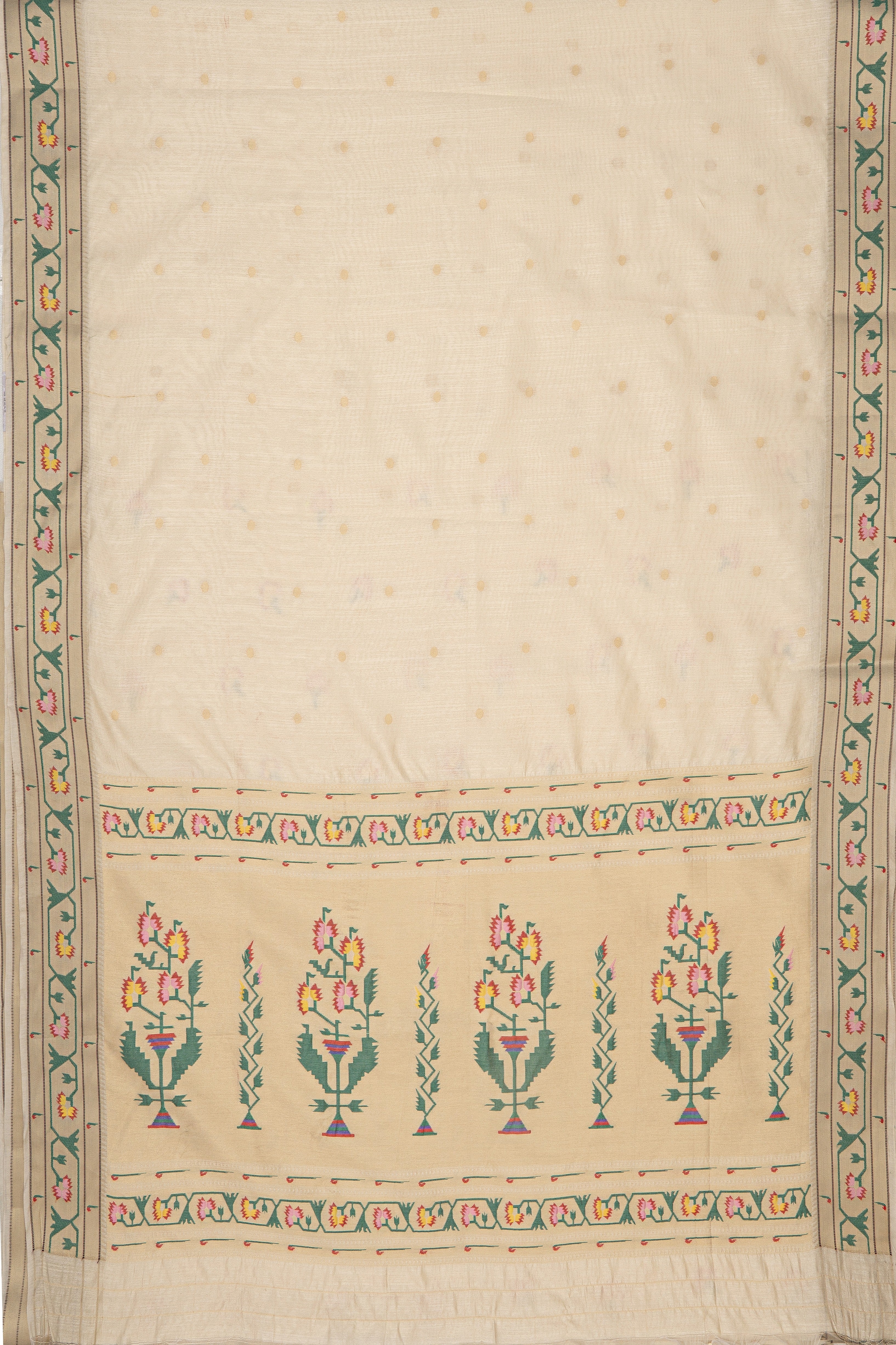 Cream Tussar Silk Paithani Saree with Asawali Border