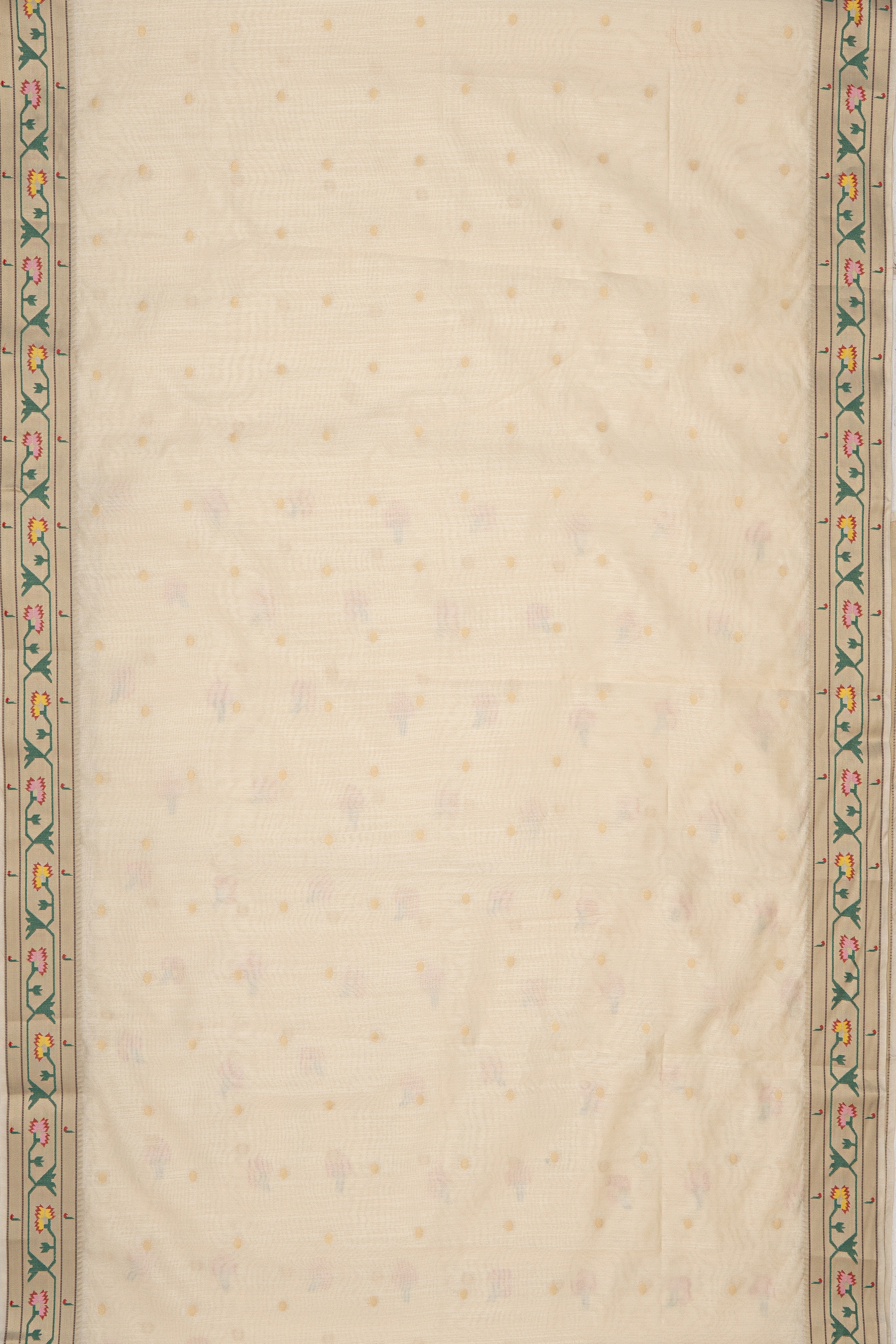 Cream Tussar Silk Paithani Saree with Asawali Border