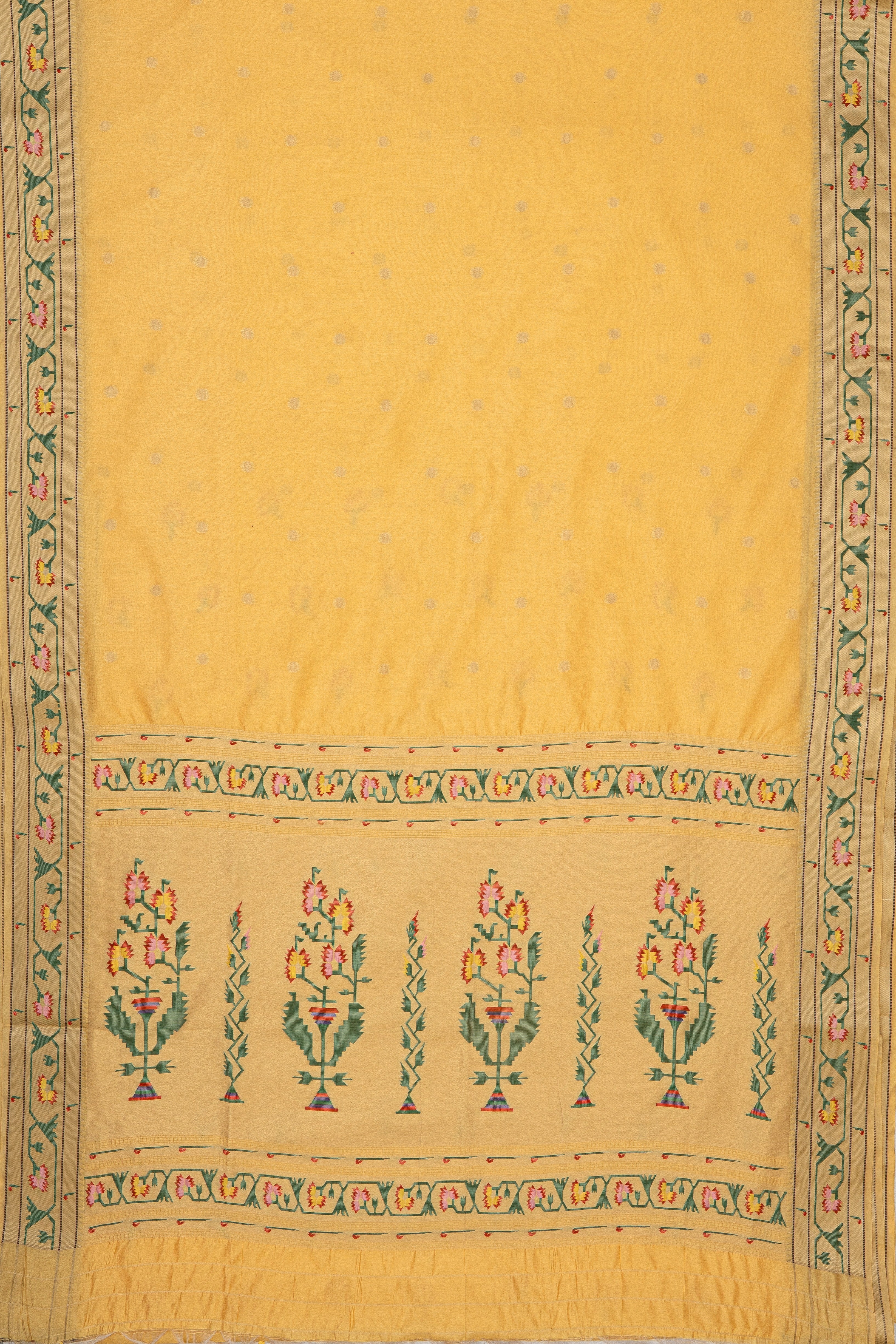 Yellow Tussar Silk Paithani Saree with Asawali Border