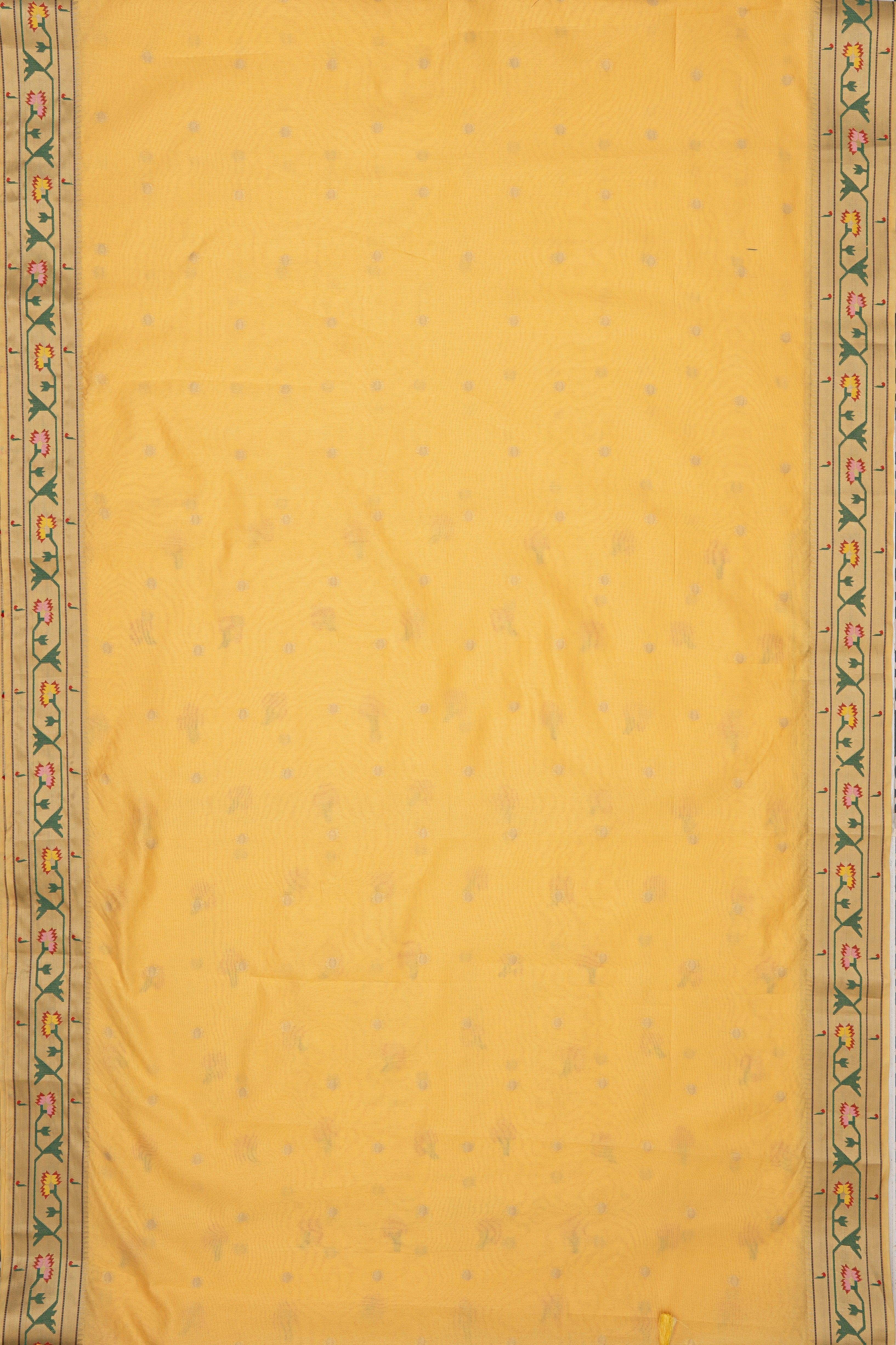 Yellow Tussar Silk Paithani Saree with Asawali Border