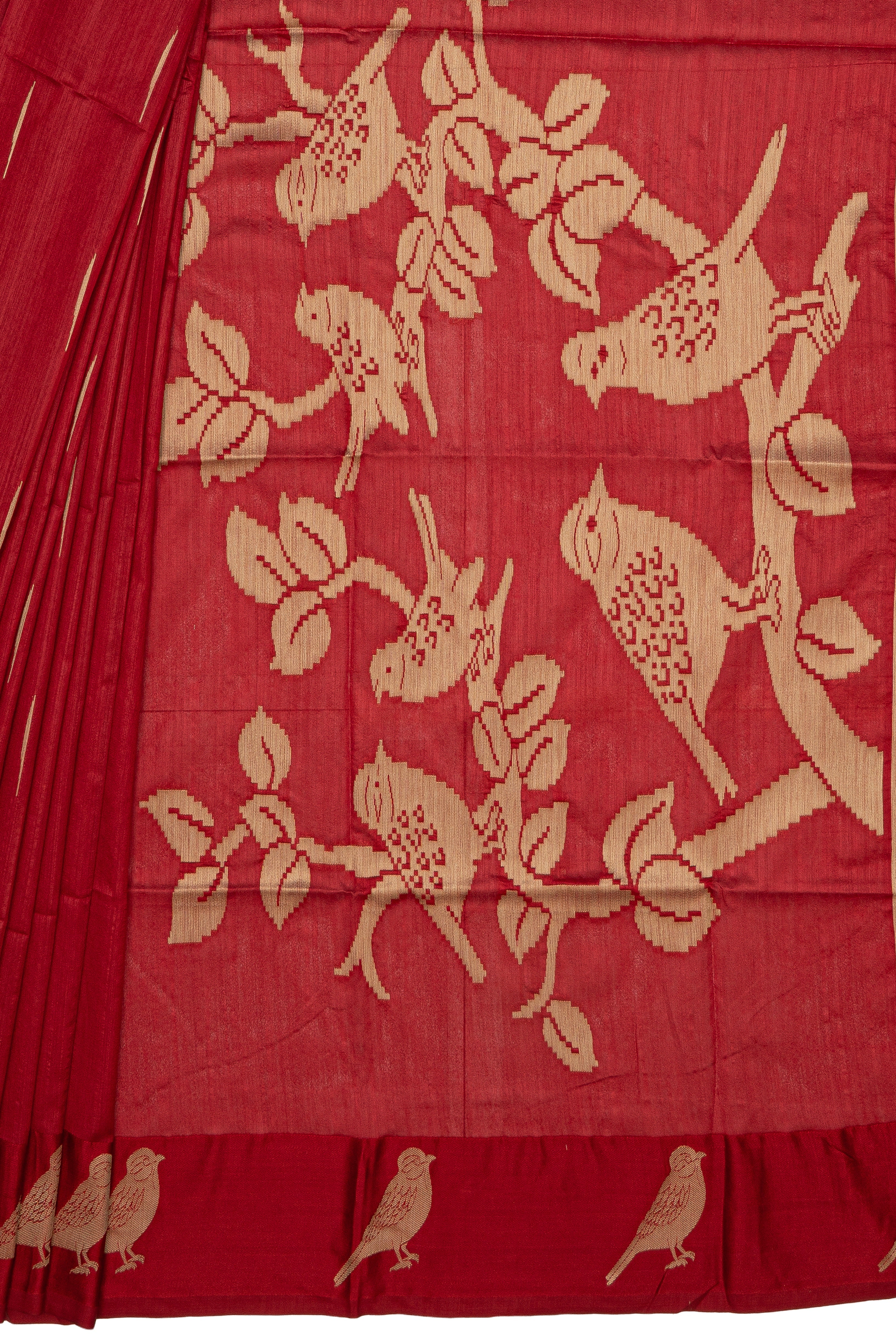 Red Tussar Silk Saree