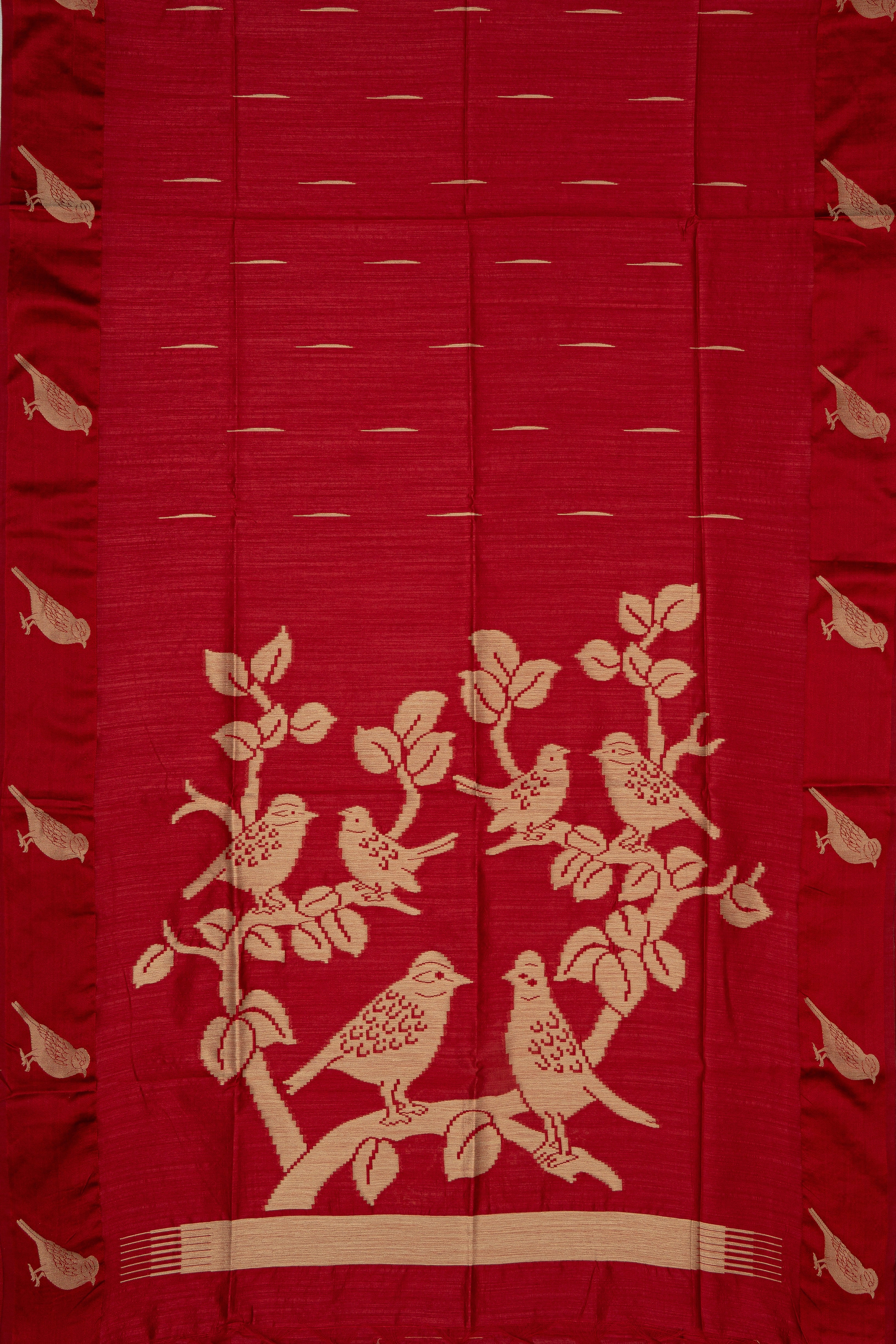 Red Tussar Silk Saree