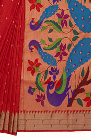 Red Tussar Silk Paithani Saree with Triple Munya border