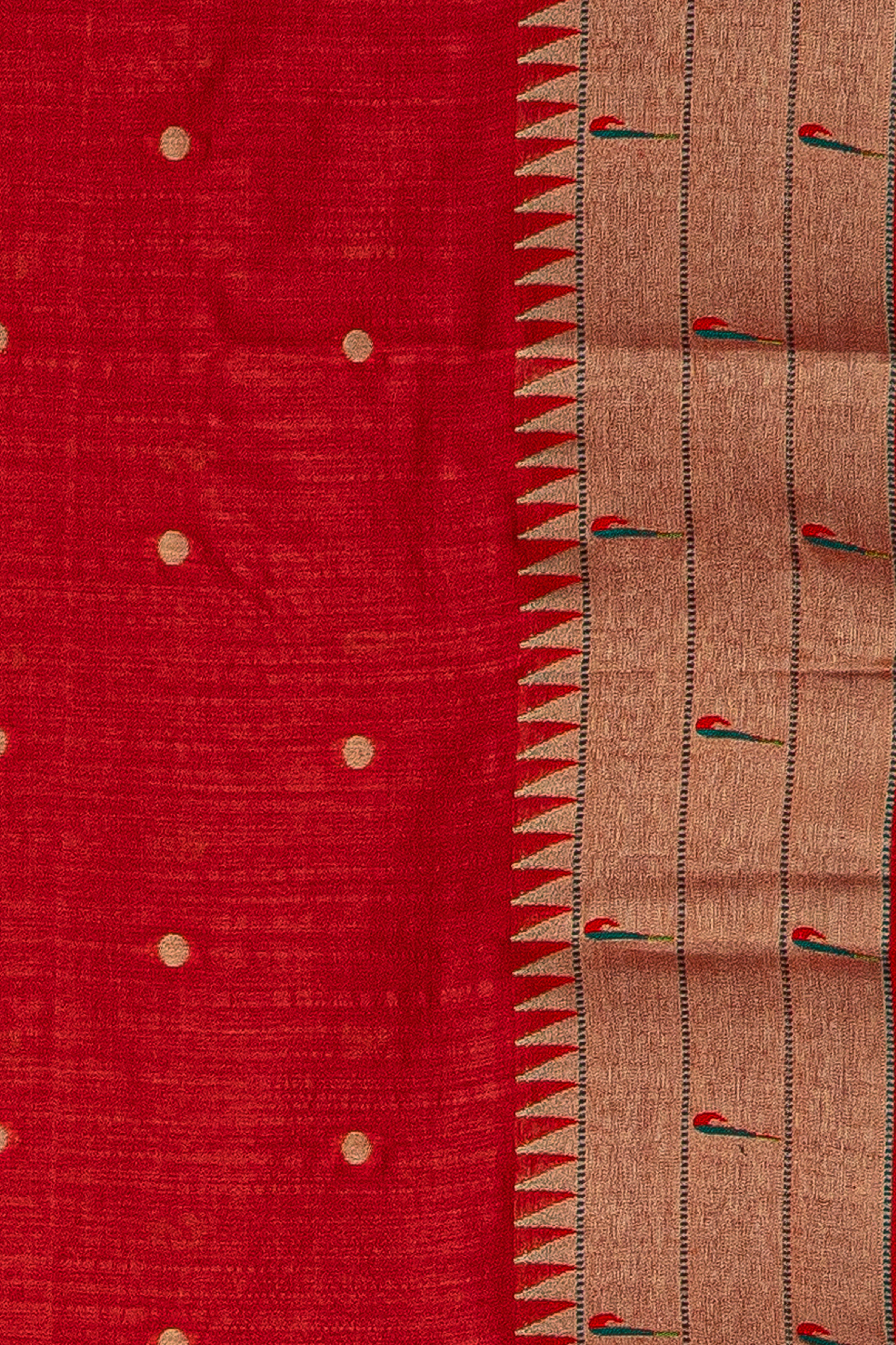 Red Tussar Silk Paithani Saree with Triple Munya border