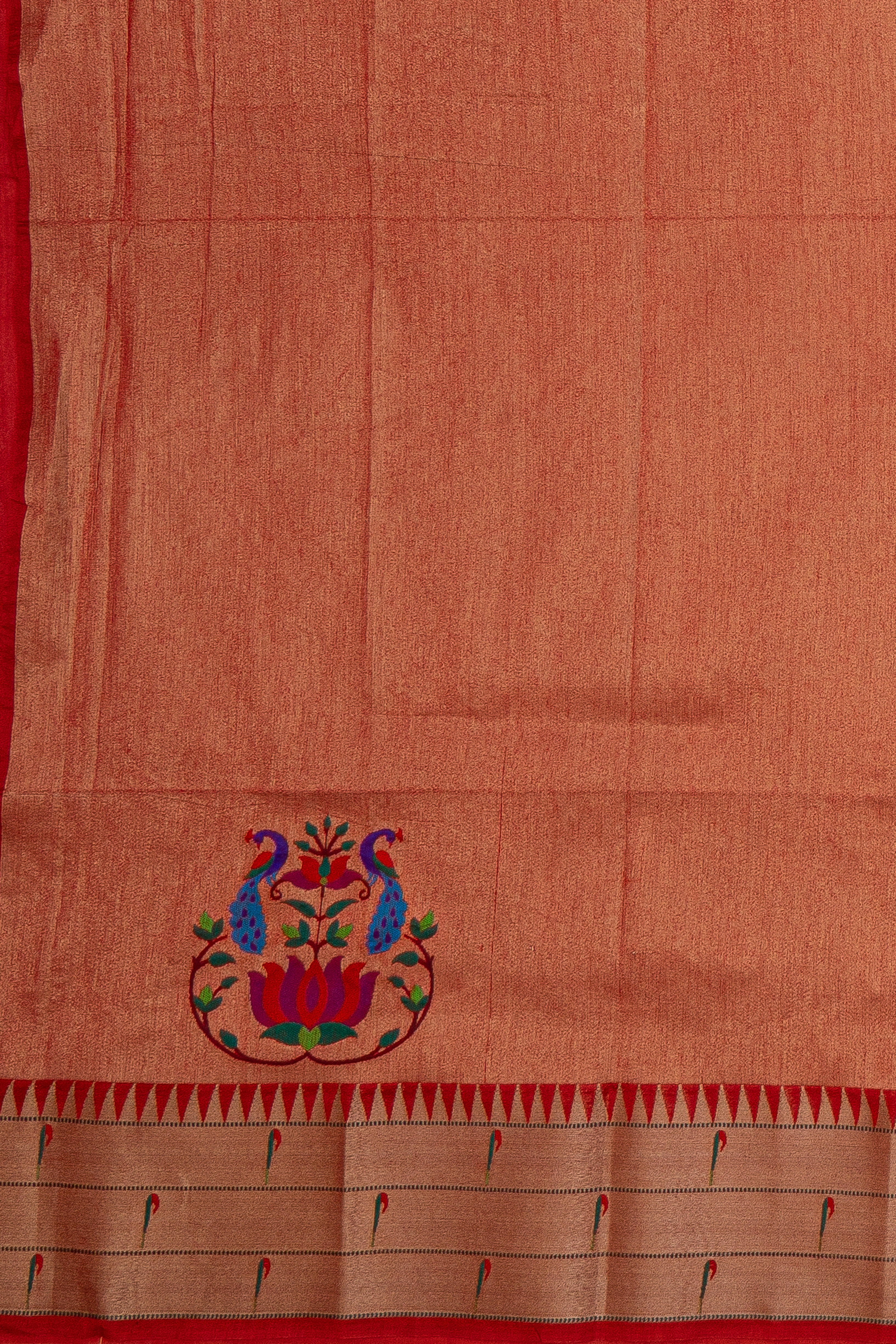 Red Tussar Silk Paithani Saree with Triple Munya border