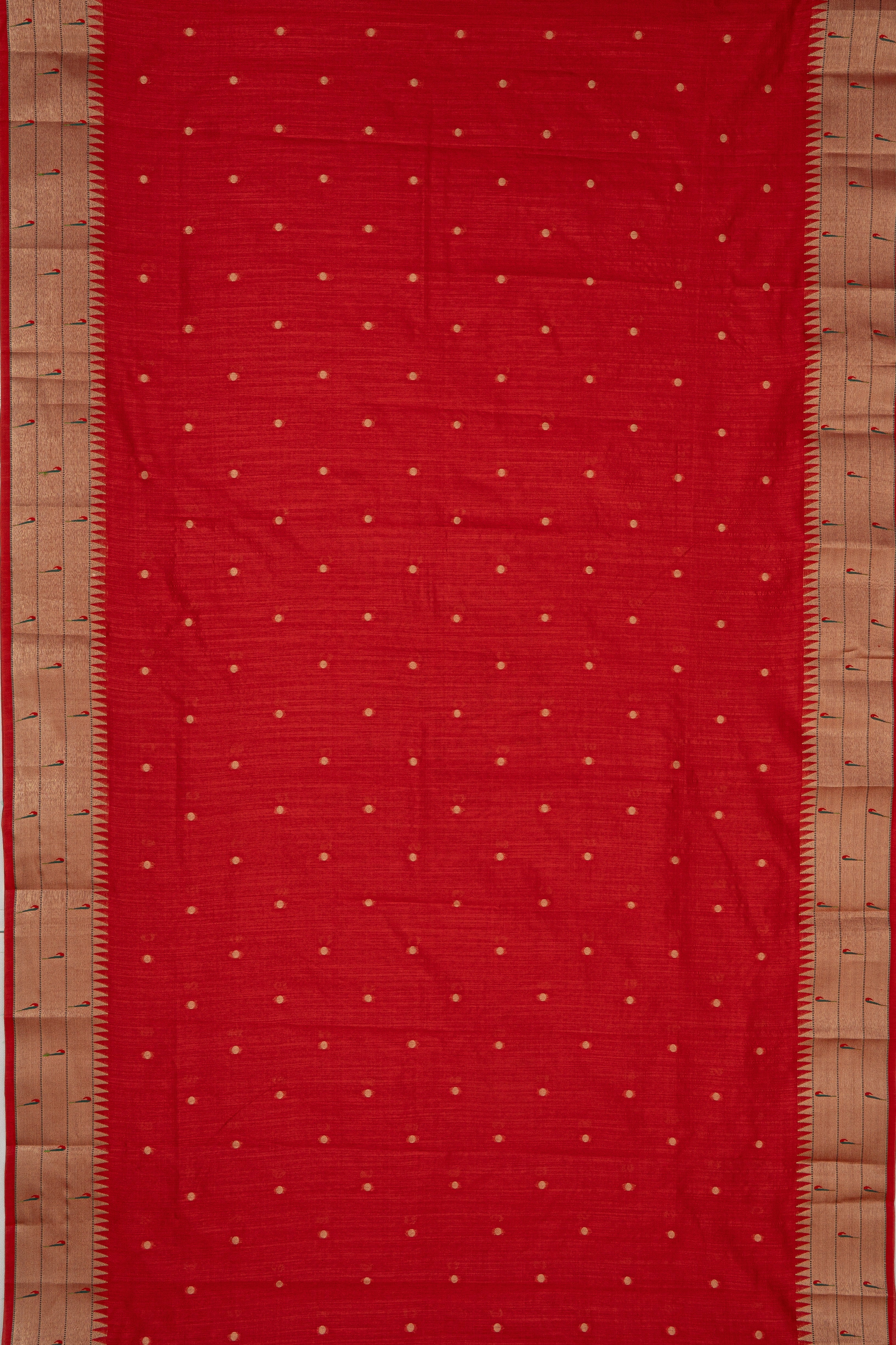Red Tussar Silk Paithani Saree with Triple Munya border
