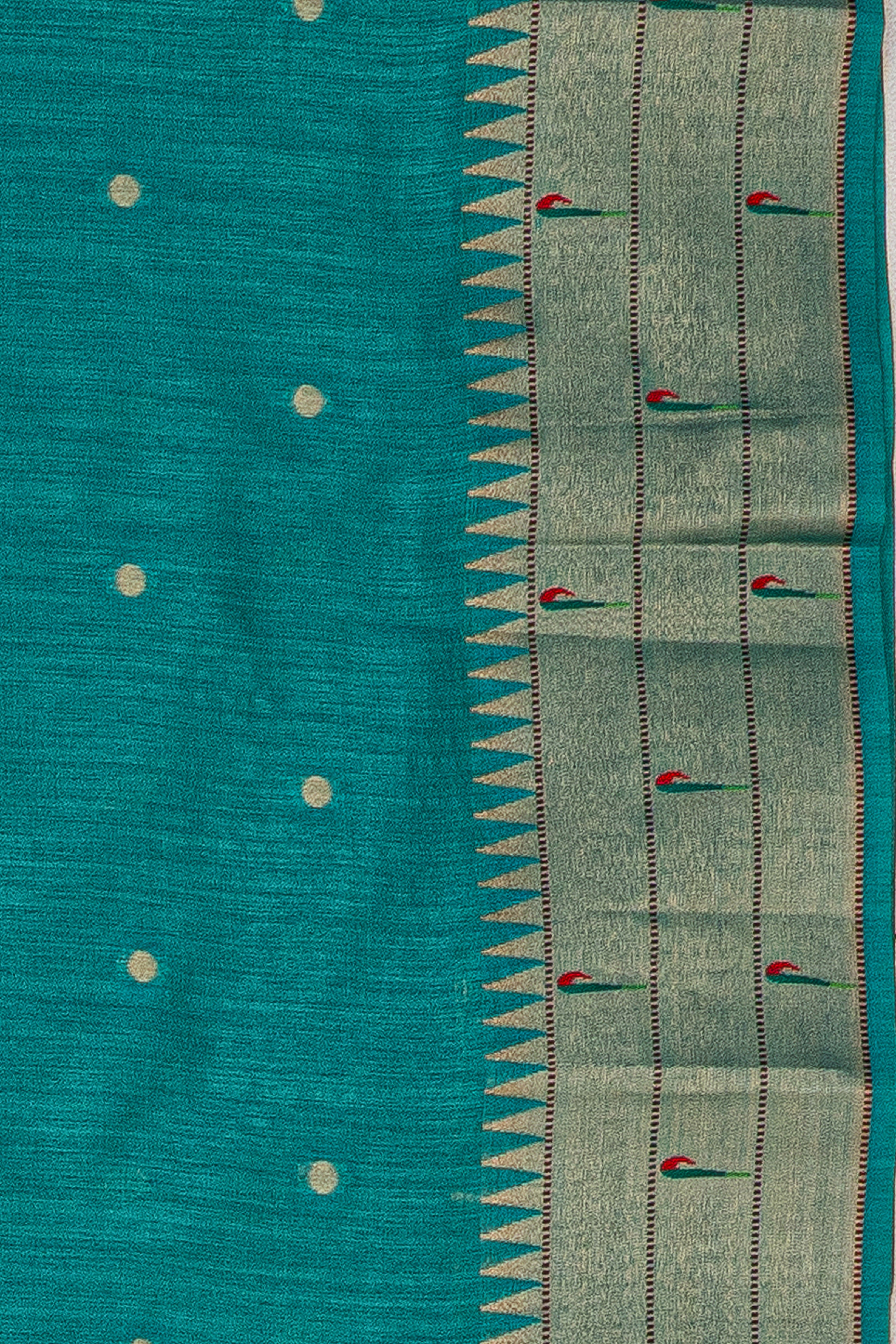Sea Green Tussar Silk Paithani Saree with Triple Munya border