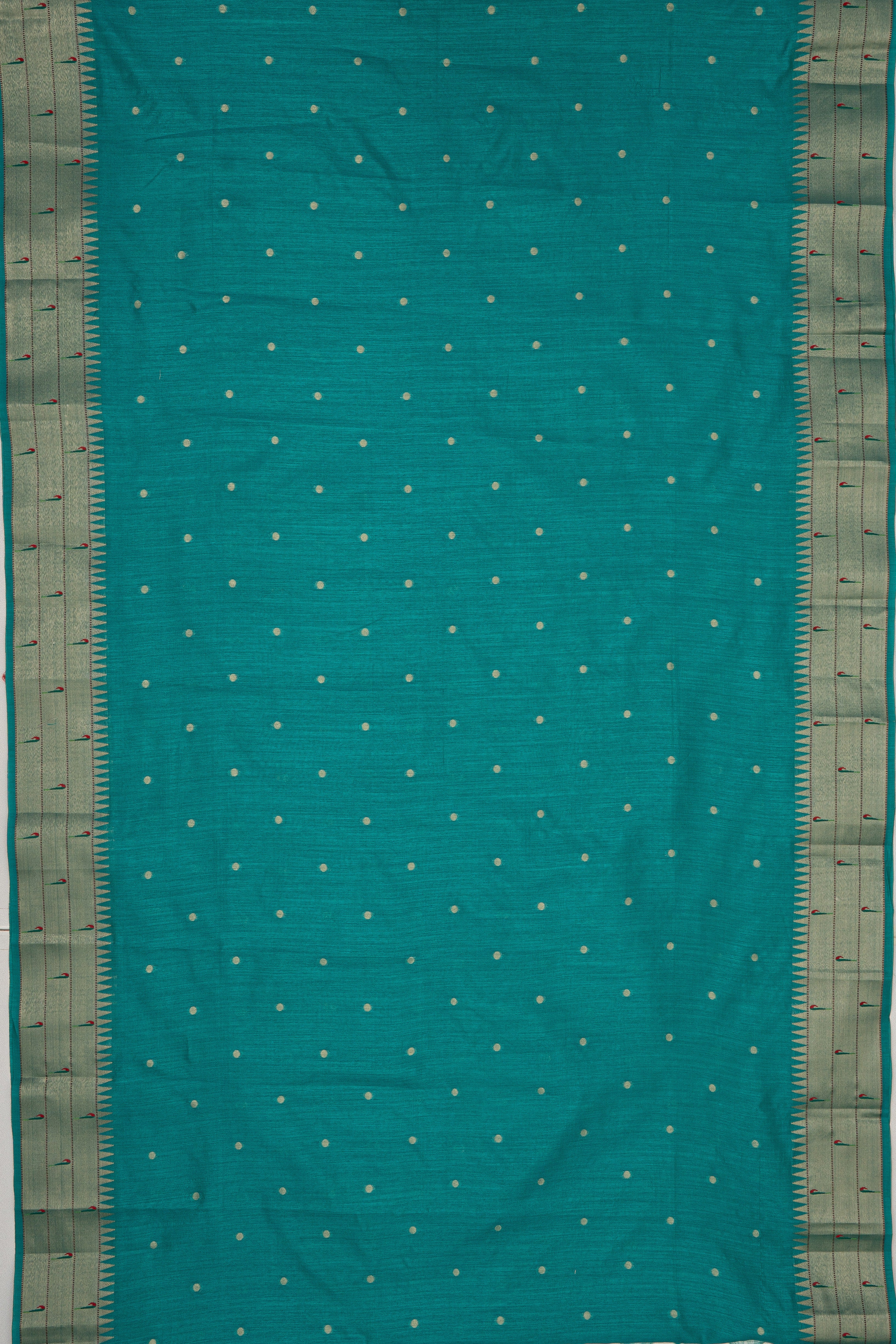 Sea Green Tussar Silk Paithani Saree with Triple Munya border