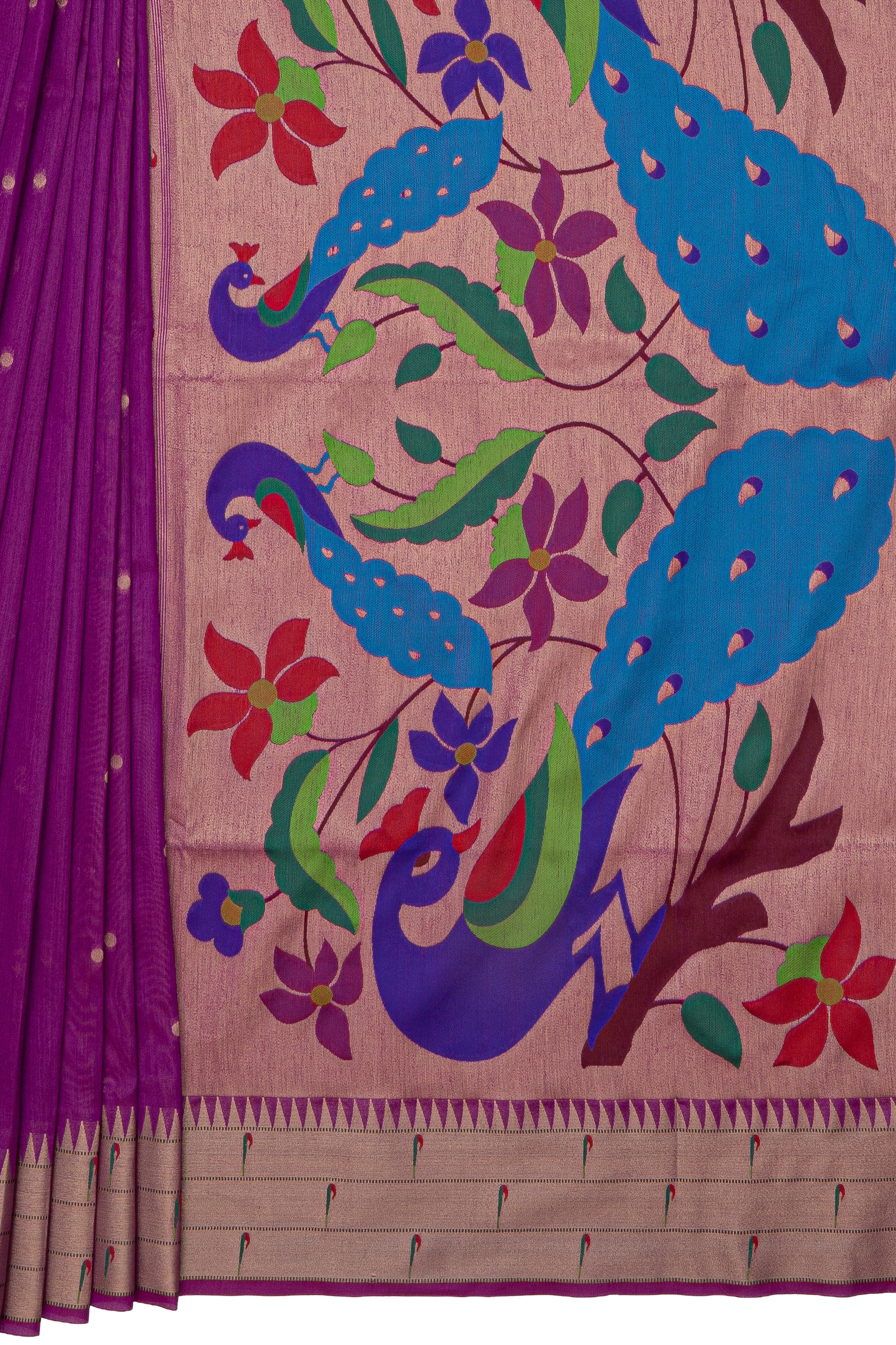 Purple Tussar Silk Paithani Saree with Triple Munya border
