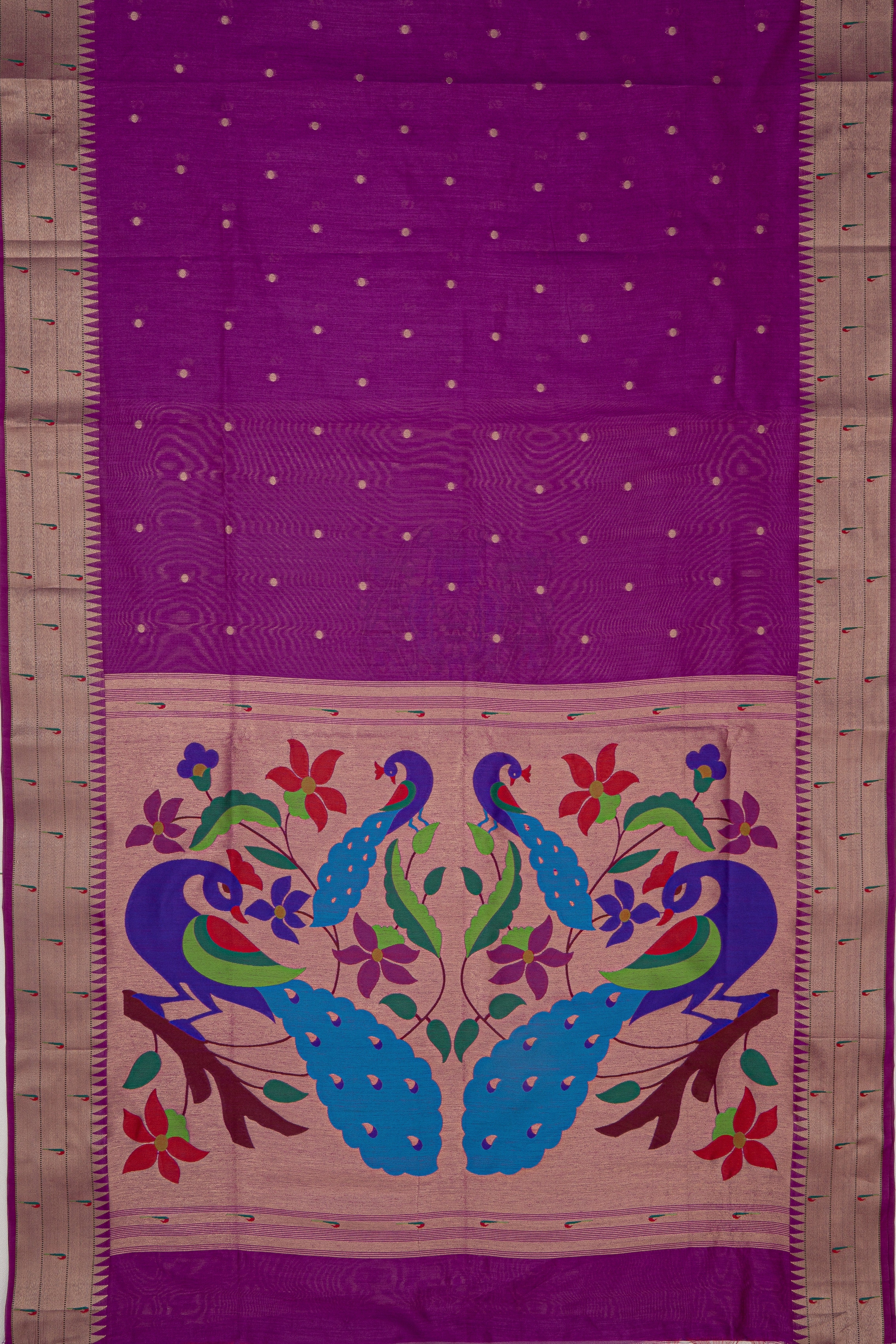 Purple Tussar Silk Paithani Saree with Triple Munya border