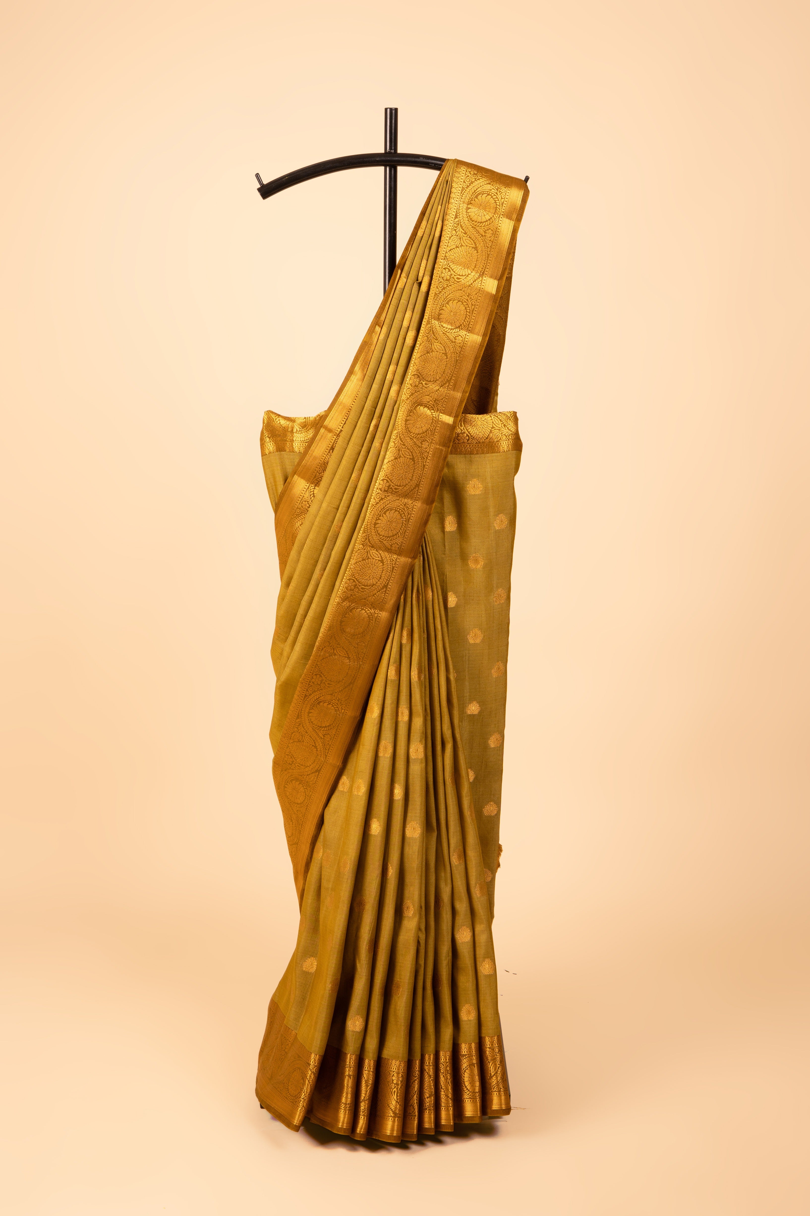 Olive Green Raw Silk Saree