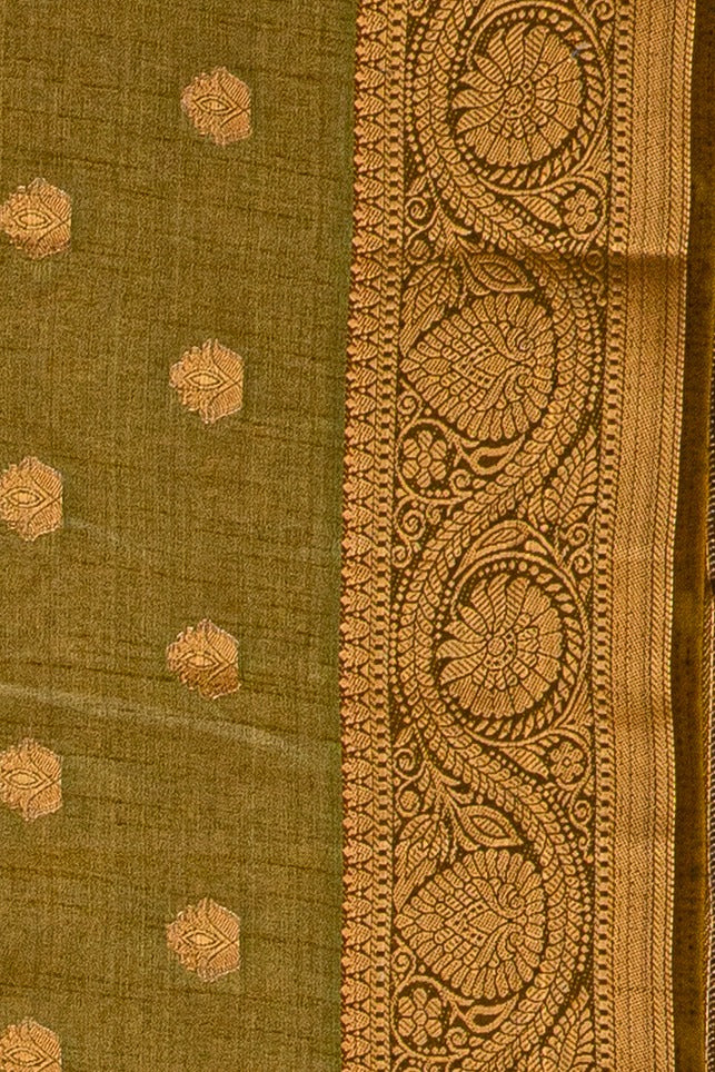Olive Green Raw Silk Saree