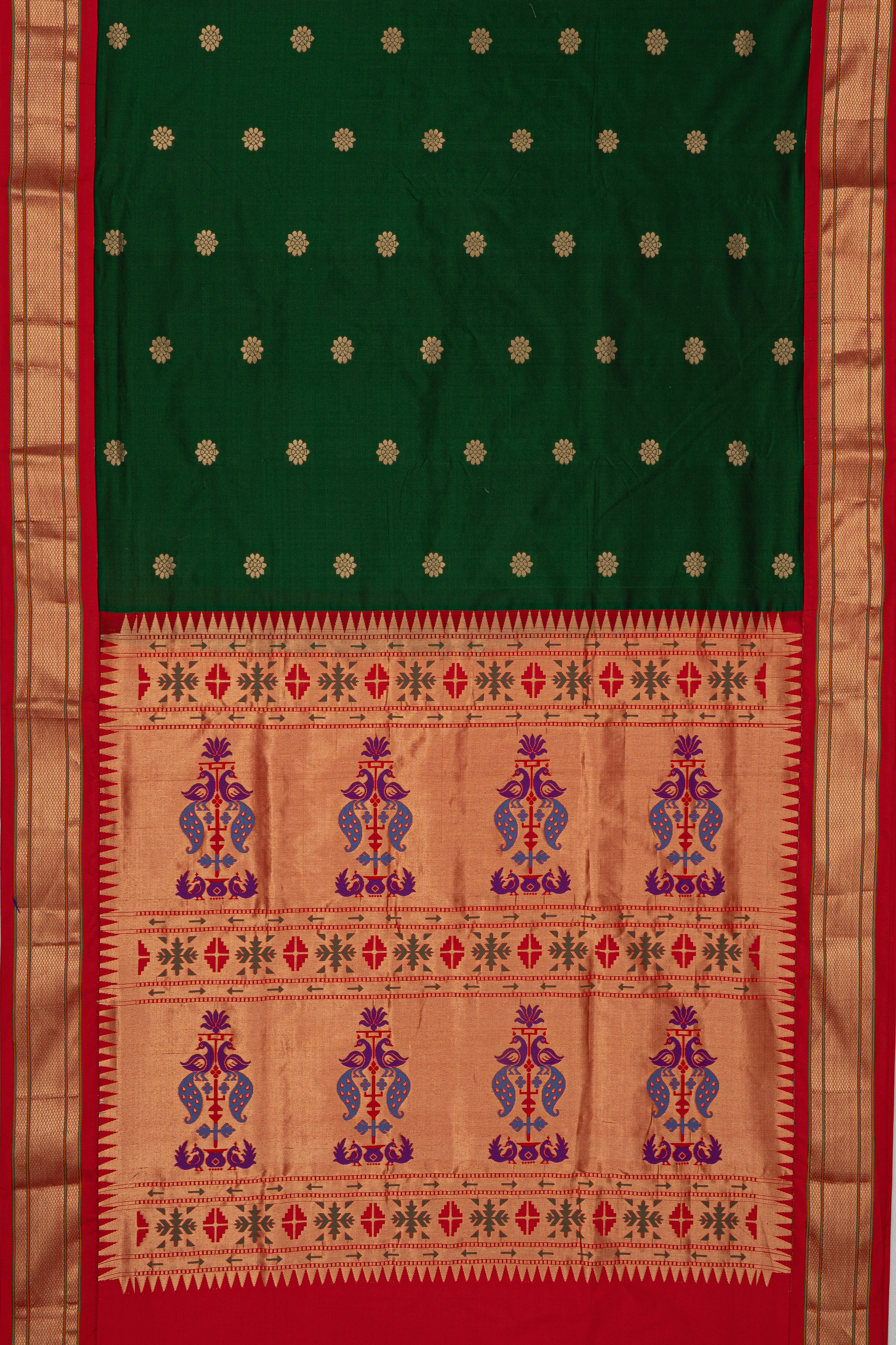 Bottle Green Pure Silk Kadiyal Paithani Saree