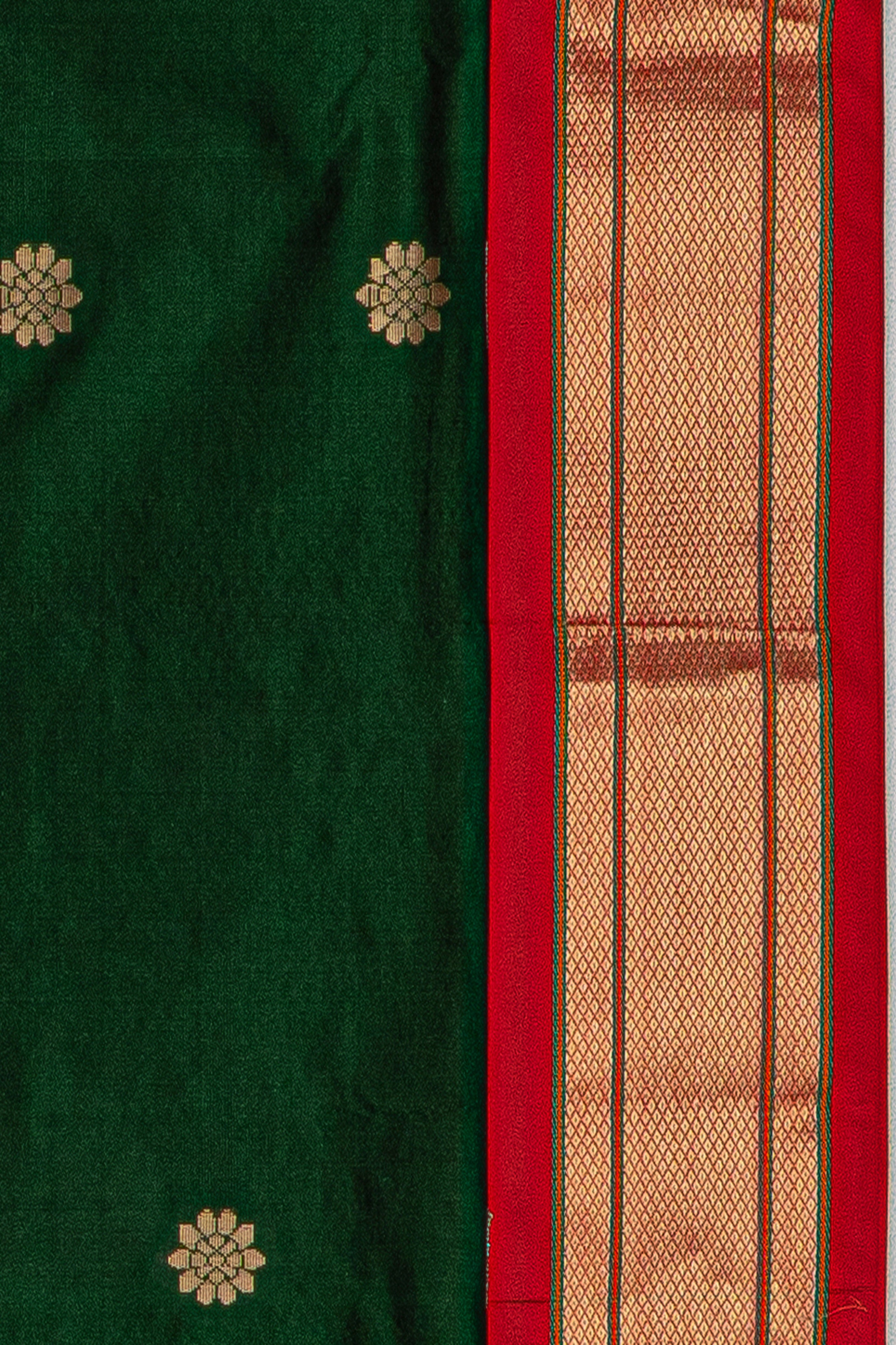 Bottle Green Pure Silk Kadiyal Paithani Saree