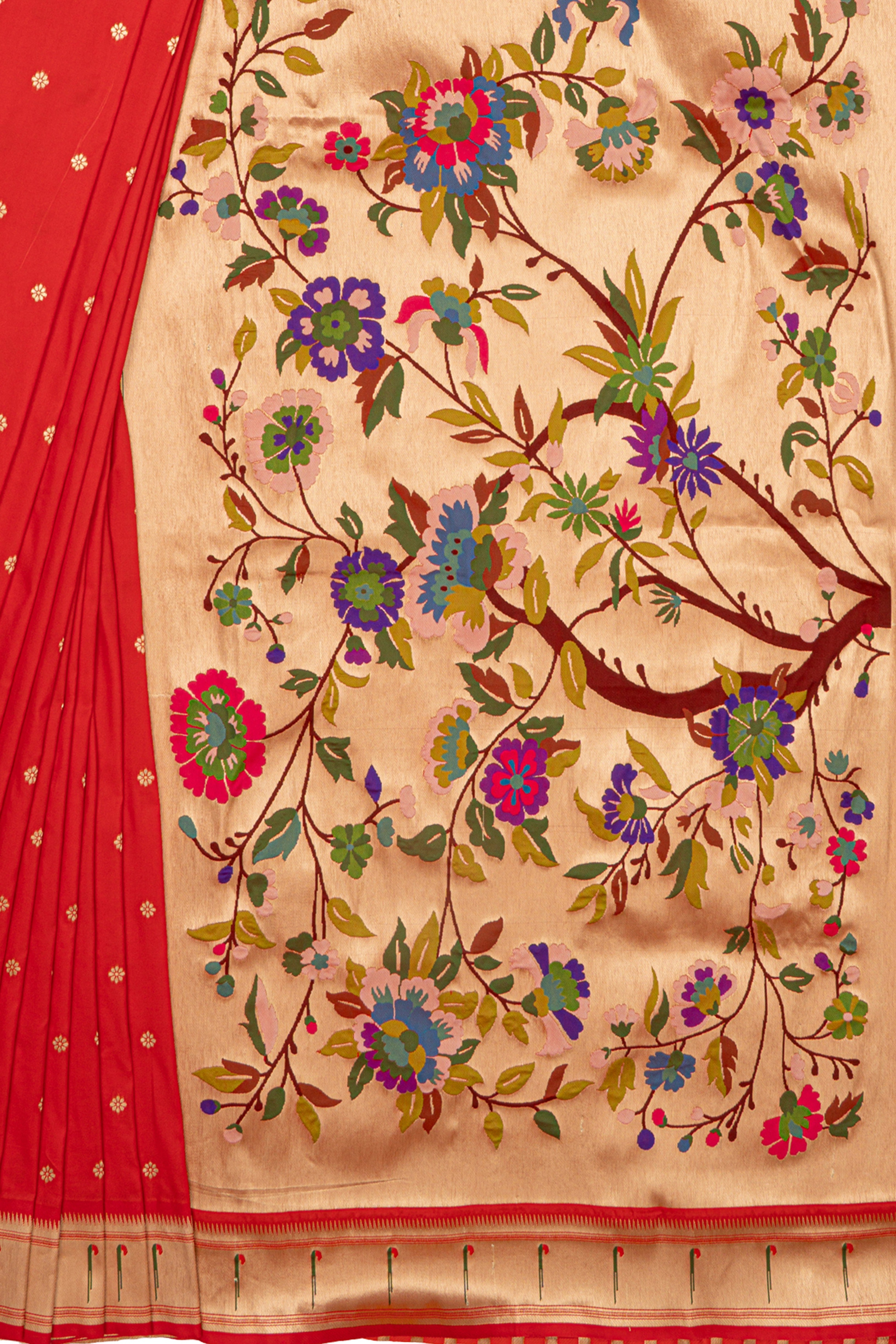 Red Katan Silk Pathani with Munya border