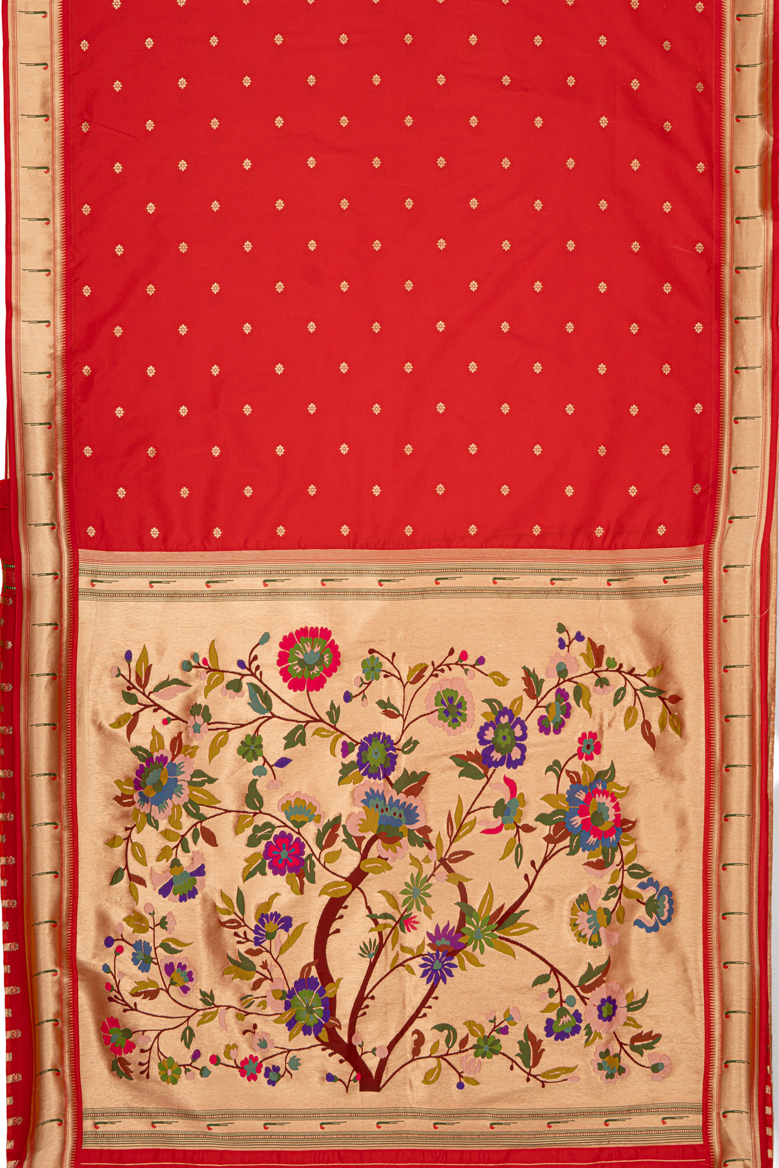Red Katan Silk Pathani with Munya border