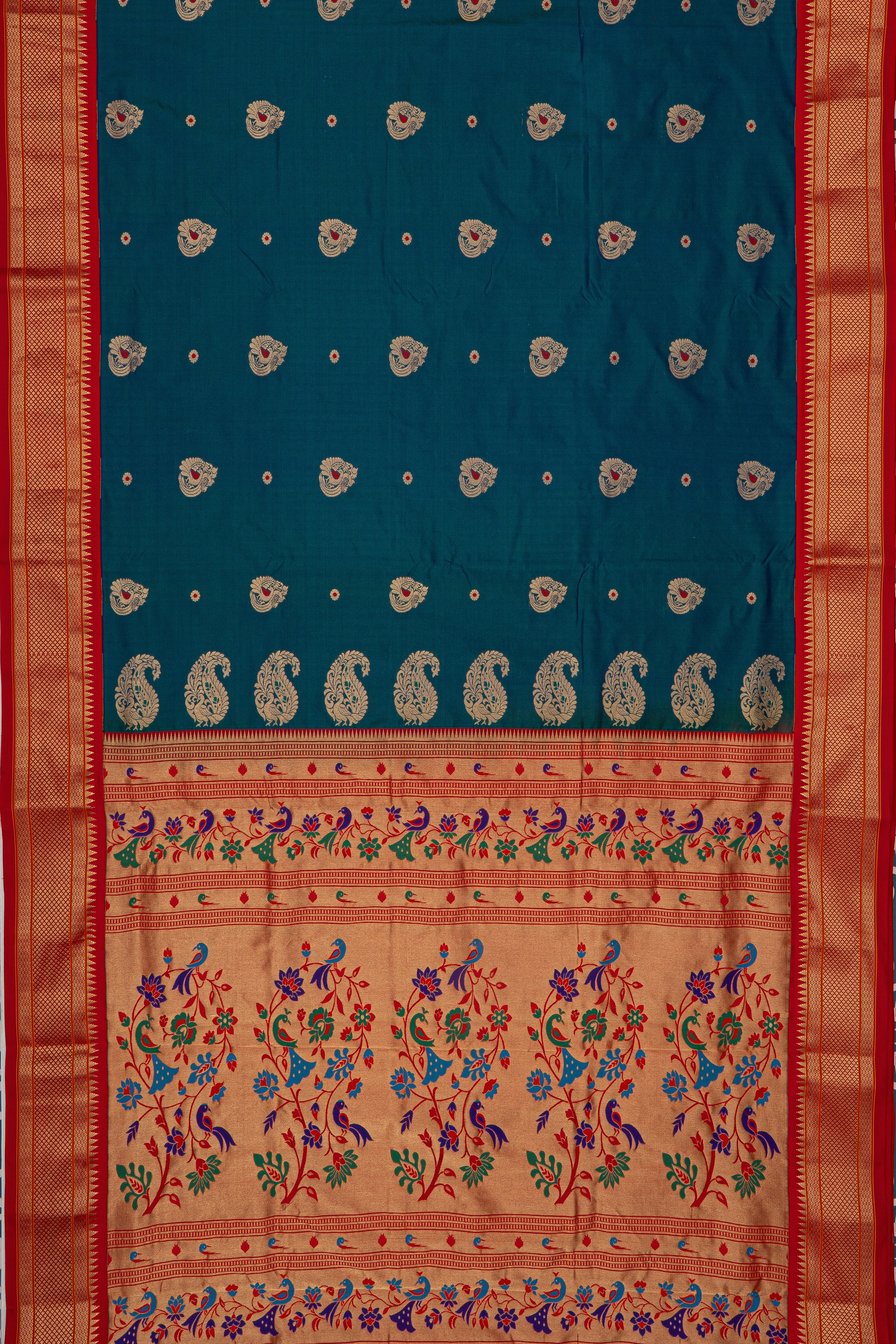 Peacock Blue Pure Silk Kadiyal Paithani Saree
