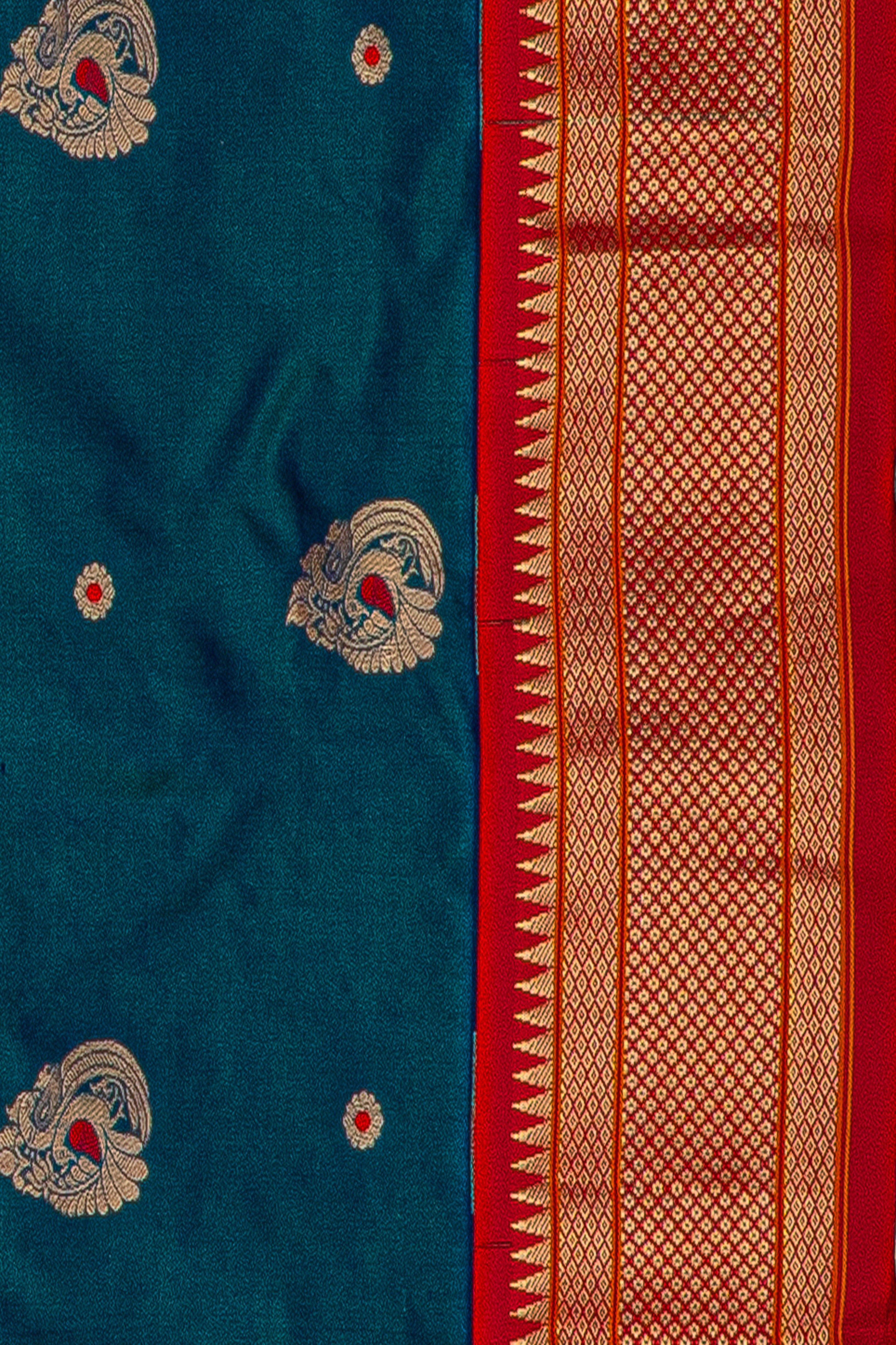 Peacock Blue Pure Silk Kadiyal Paithani Saree