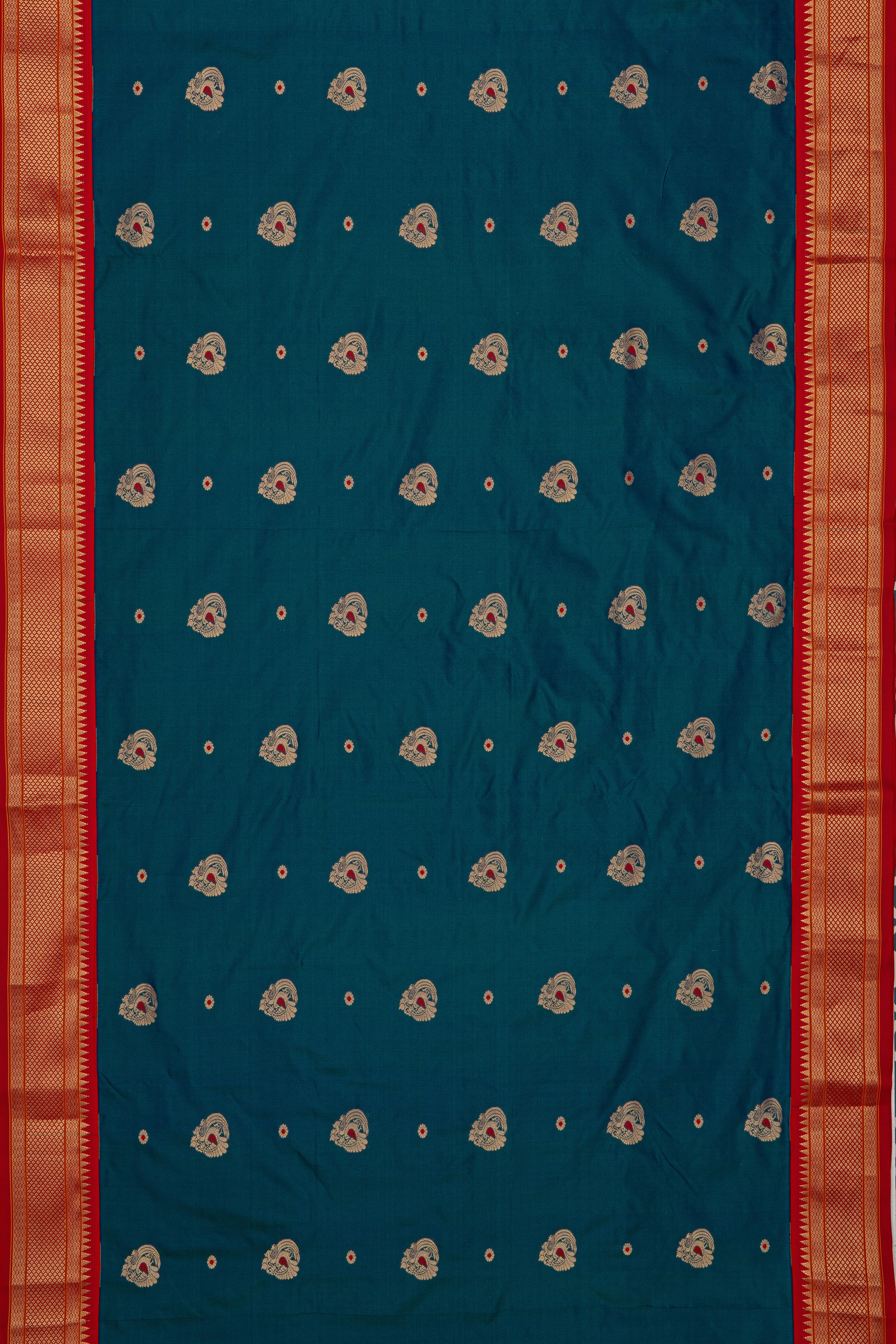 Peacock Blue Pure Silk Kadiyal Paithani Saree