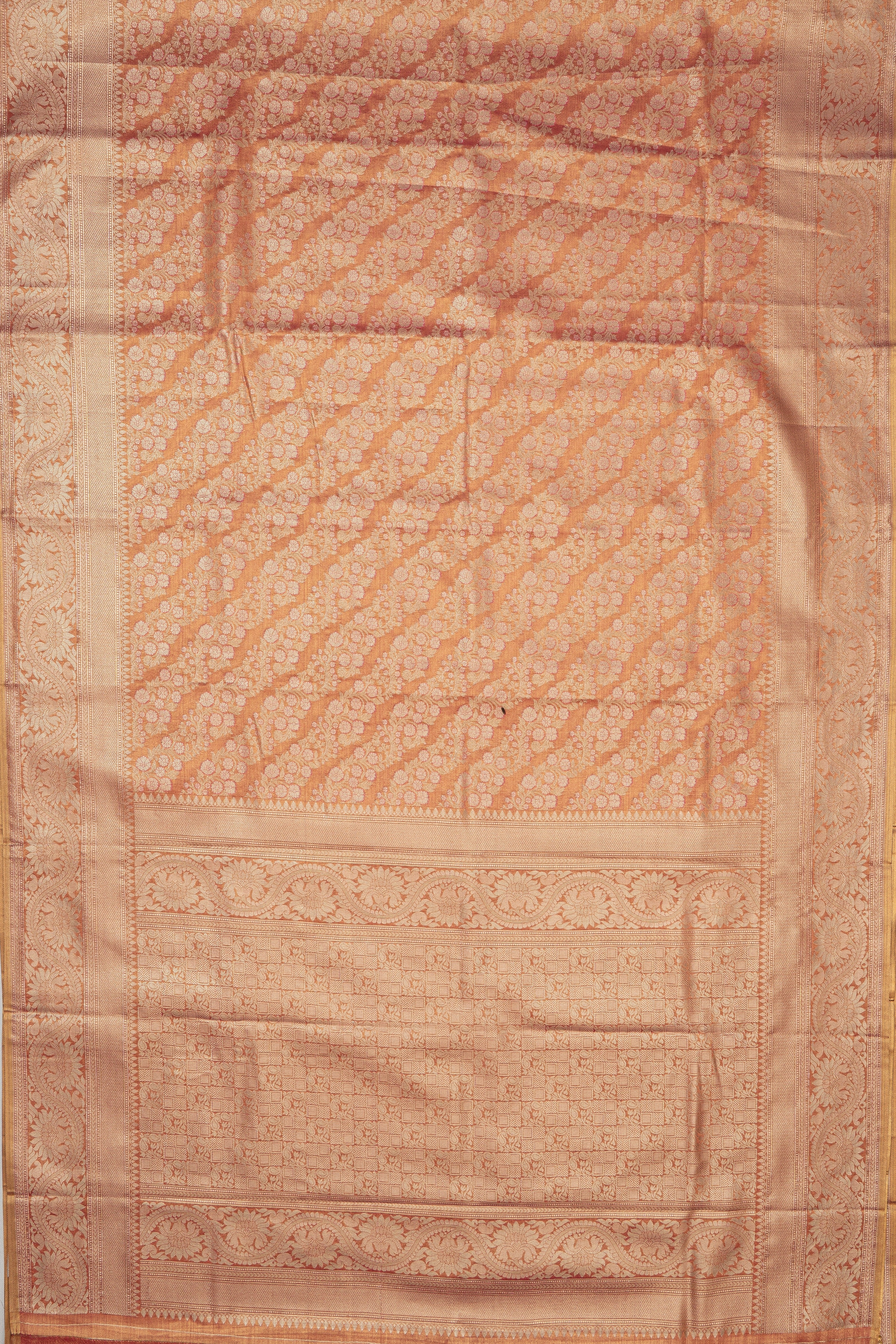 Rose Gold Tissue Silk Saree with Veil pattern