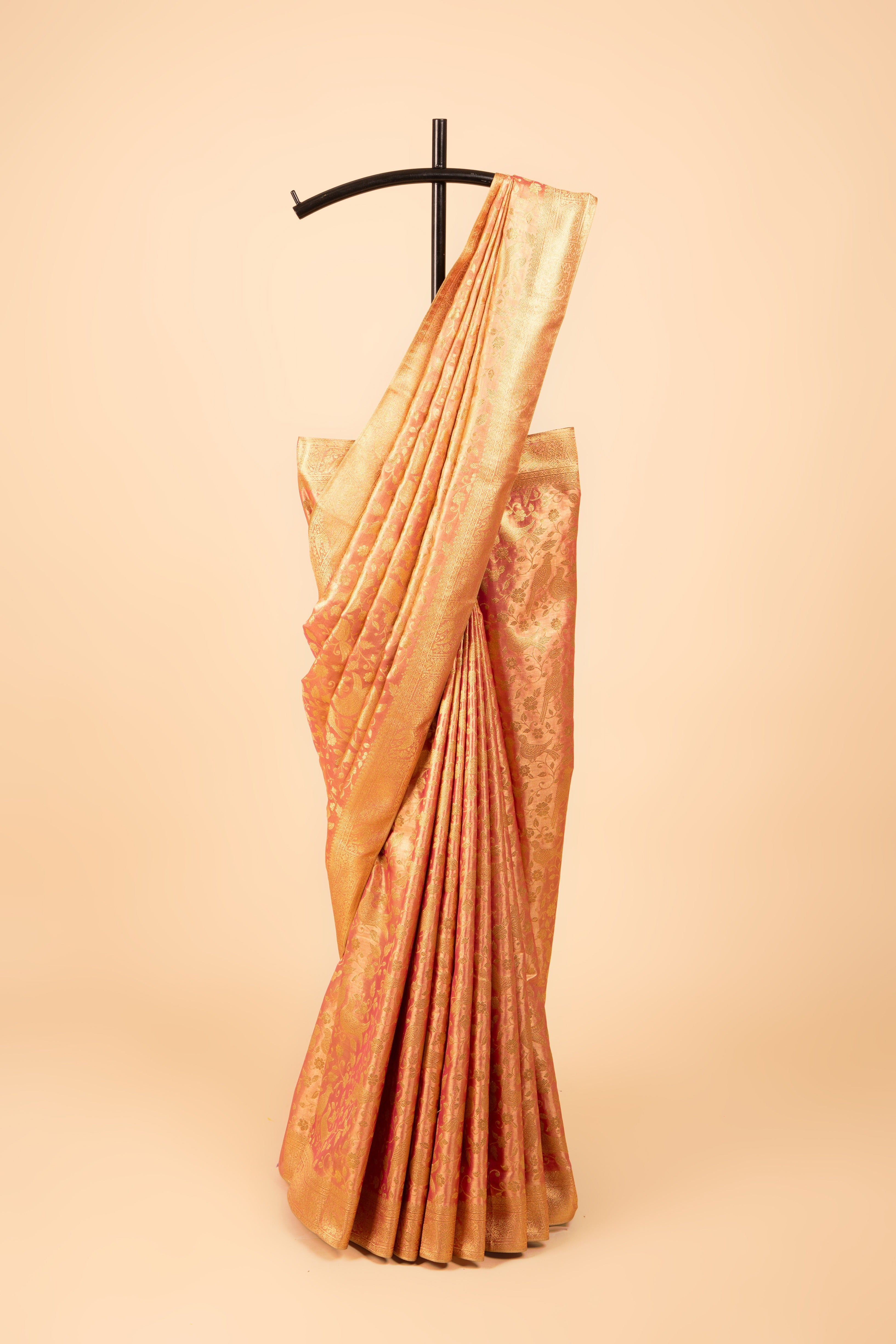 Rose Gold Tissue Silk Saree with Jaal Zari work