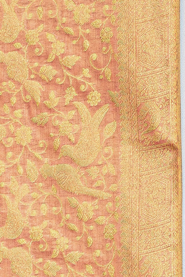 Rose Gold Tissue Silk Saree with Jaal Zari work