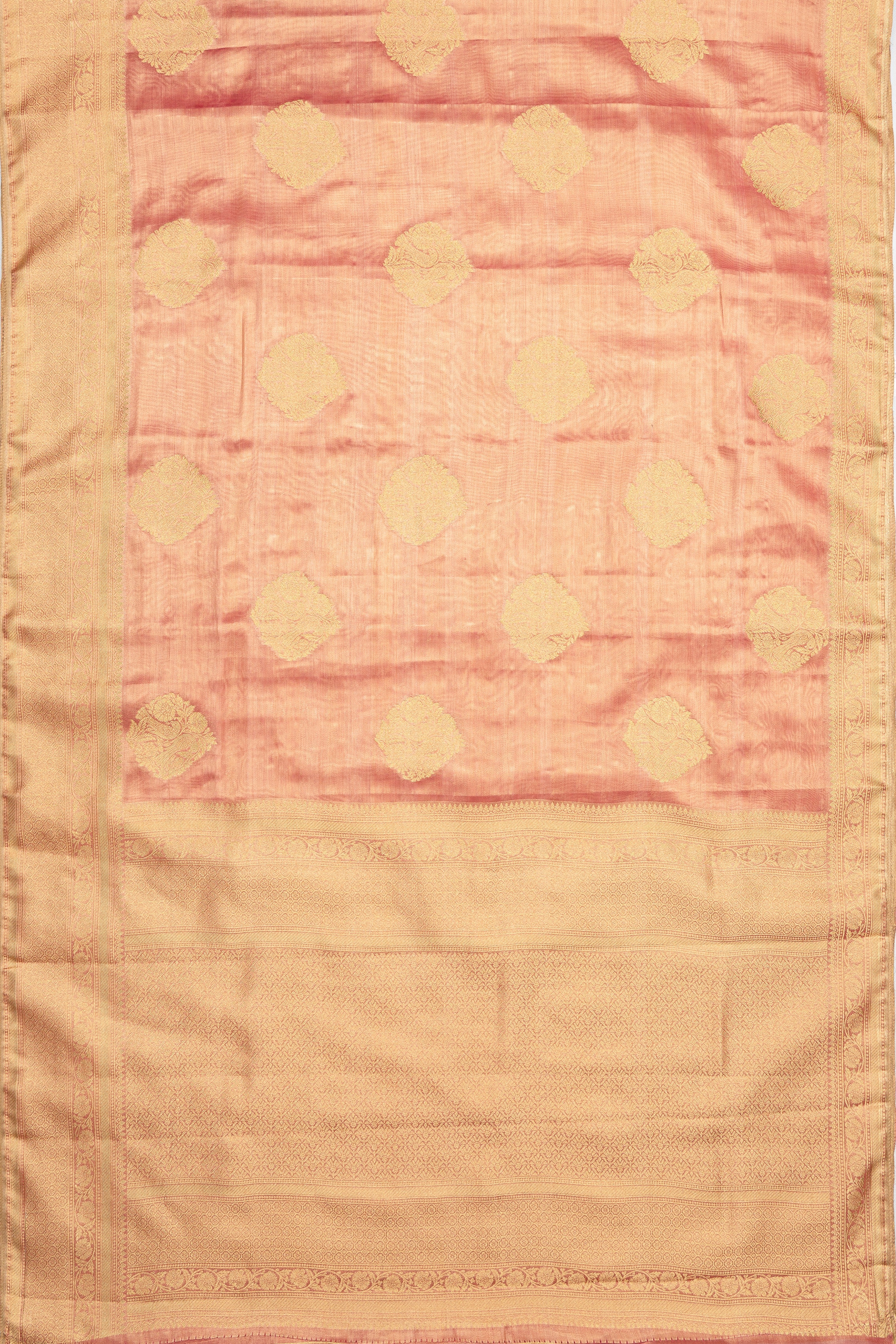 Rose Gold Tissue Silk Saree with Gold Zari motifs