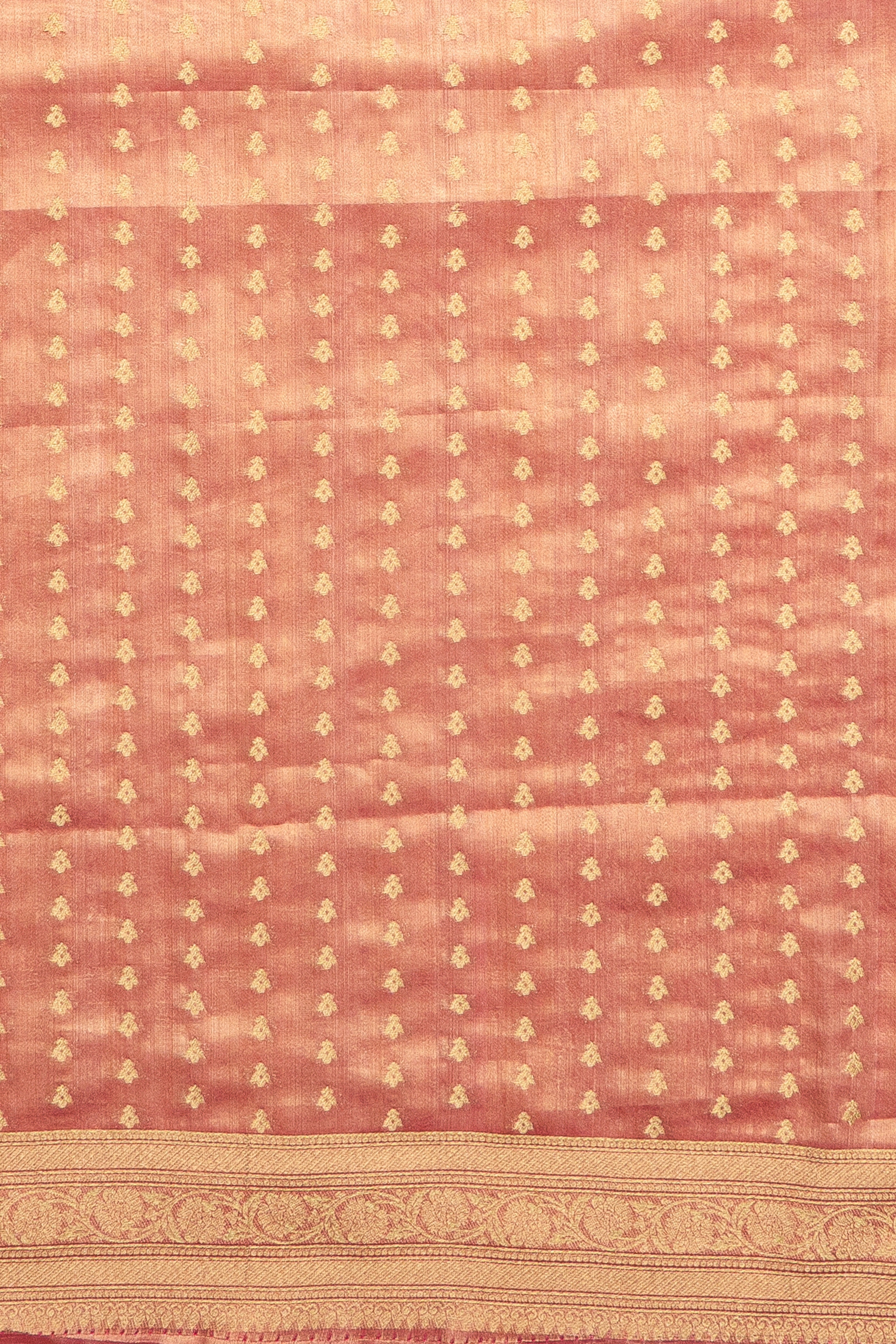 Rose Gold Tissue Silk Saree with Gold Zari motifs