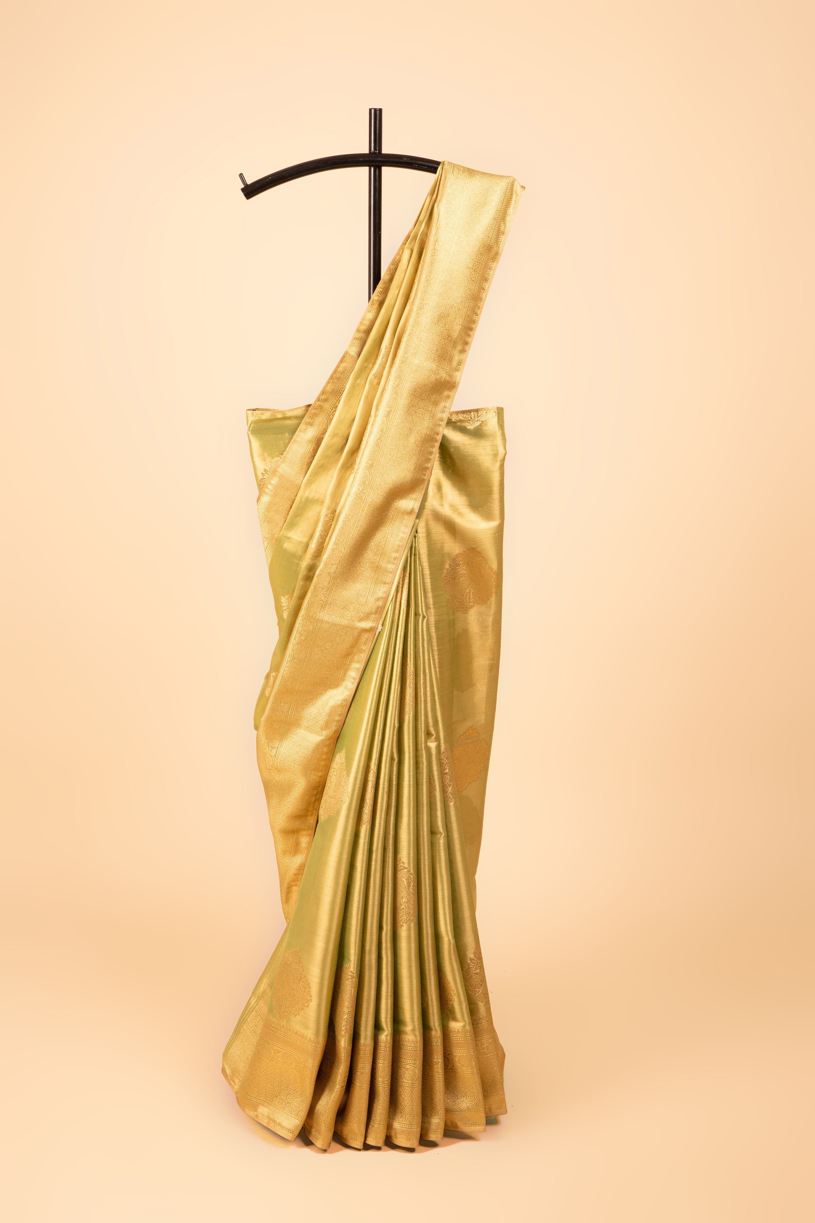 Green Tissue Silk Saree with Gold Zari motifs