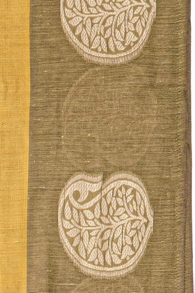 Gold Silk Saree with contrast Olive Green border