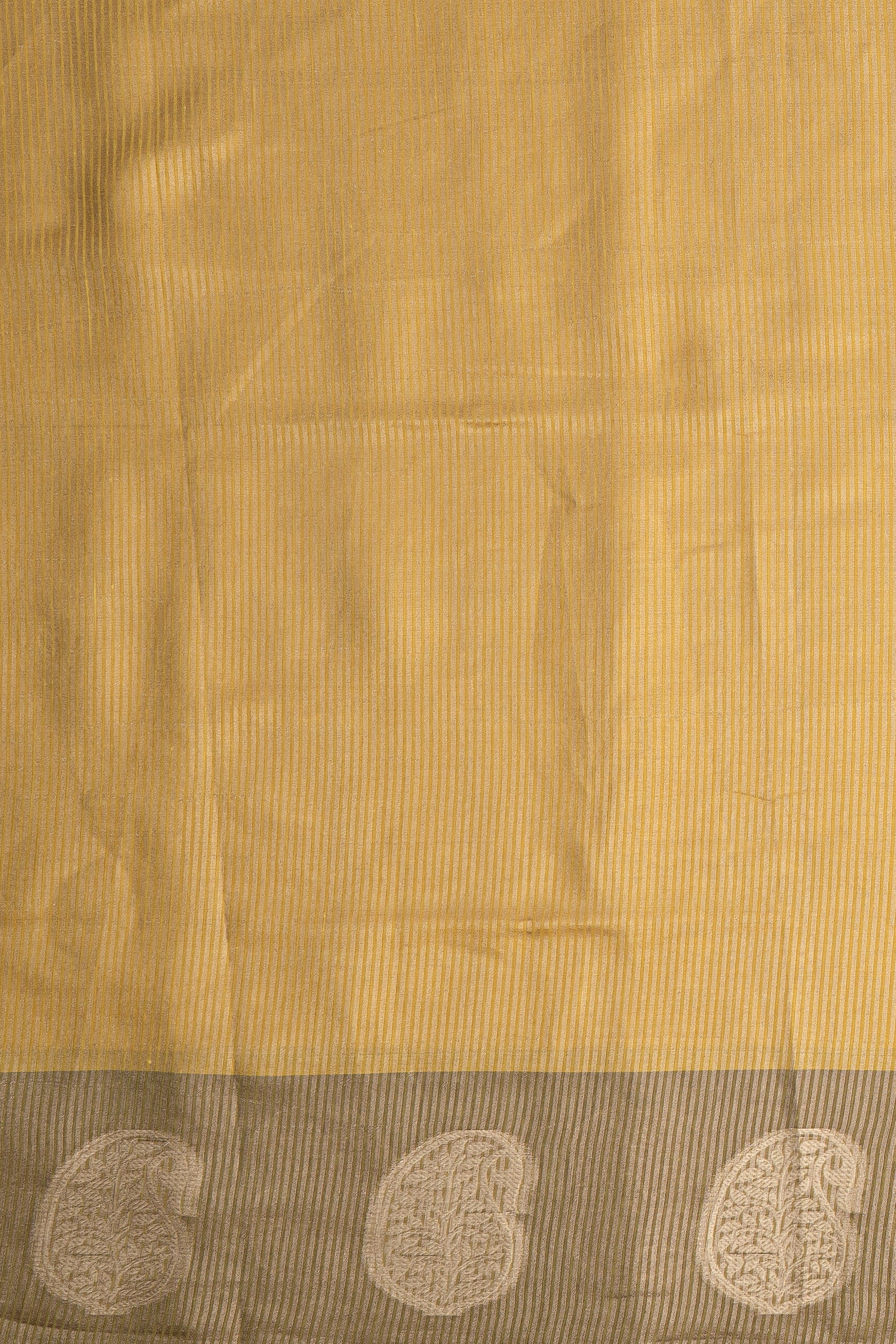 Gold Silk Saree with contrast Olive Green border