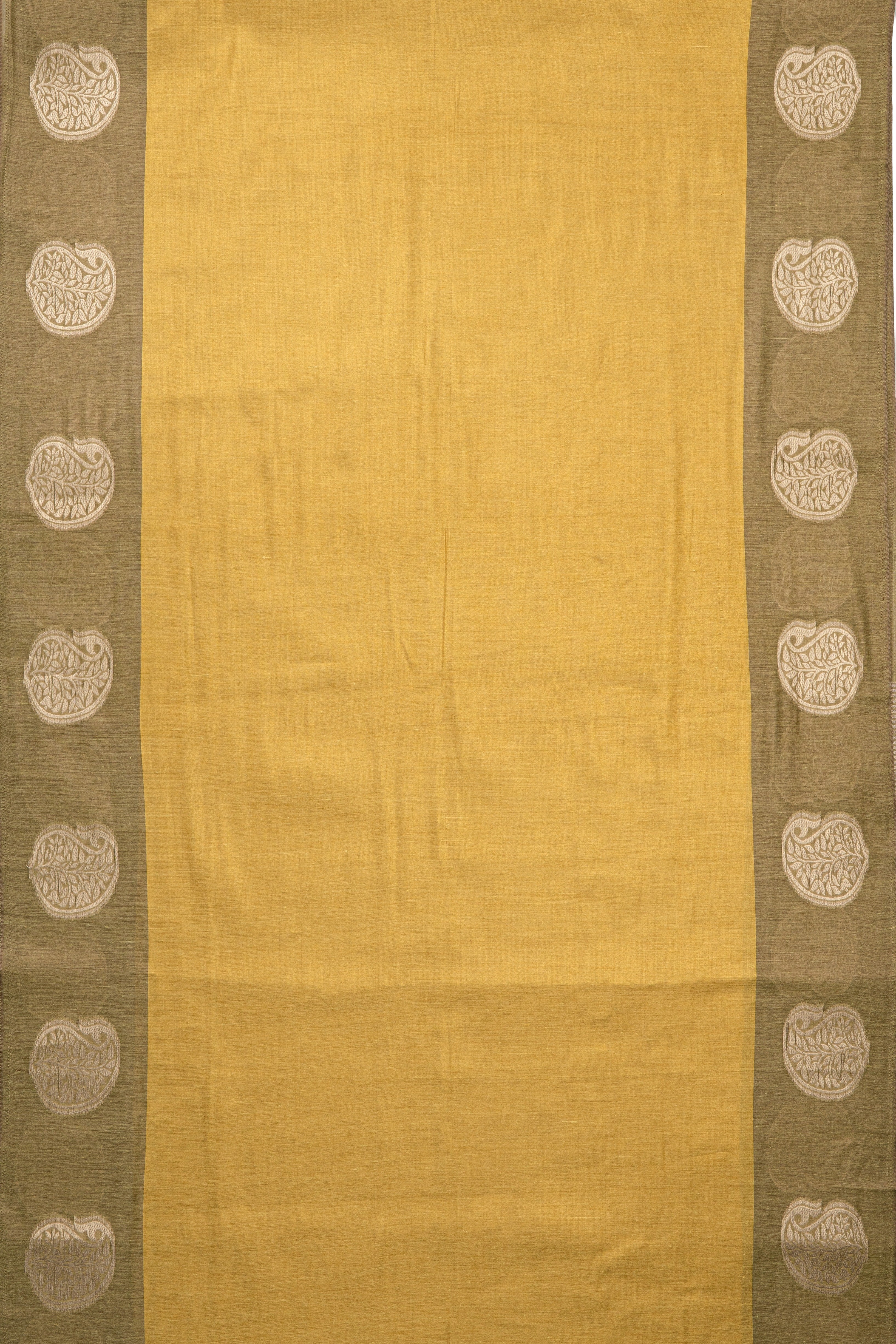 Gold Silk Saree with contrast Olive Green border